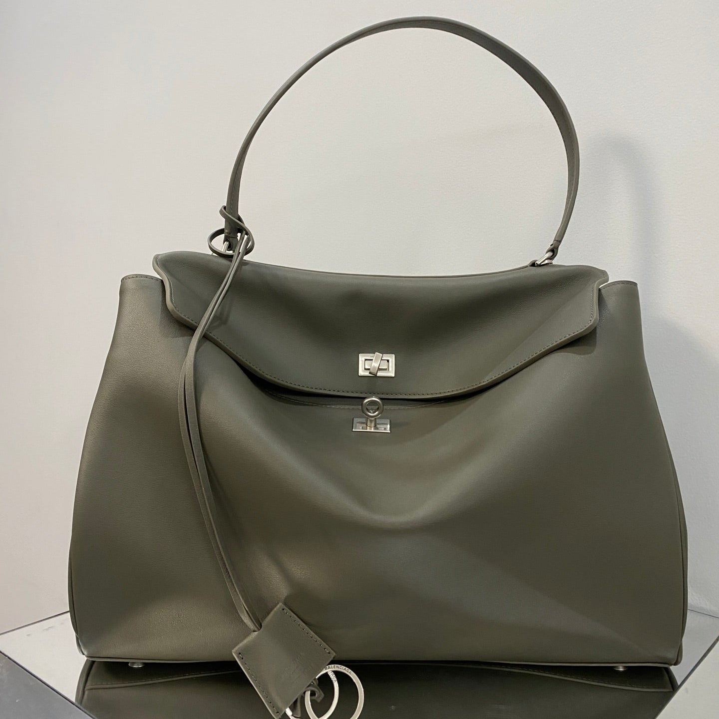 Balenciaga Large Rodeo Bag 40 Olive Green Caflskin Sliver Hardware
