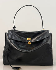 Balenciaga Large  Rodeo Crocodile Embossed Bag 40 Black Leather Gold Hardware