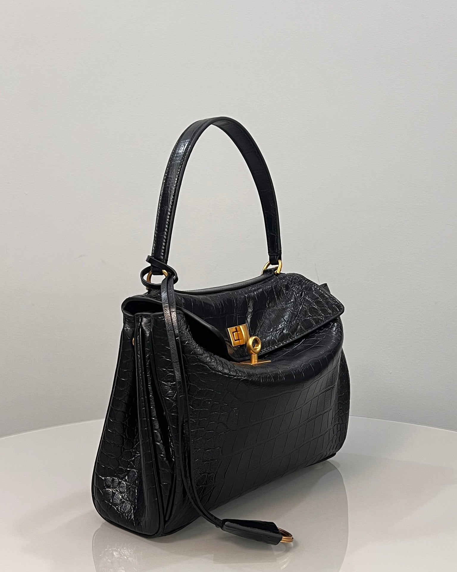 Balenciaga Small Rodeo Bag 29 Black Crocodile Skin Gold Hardware