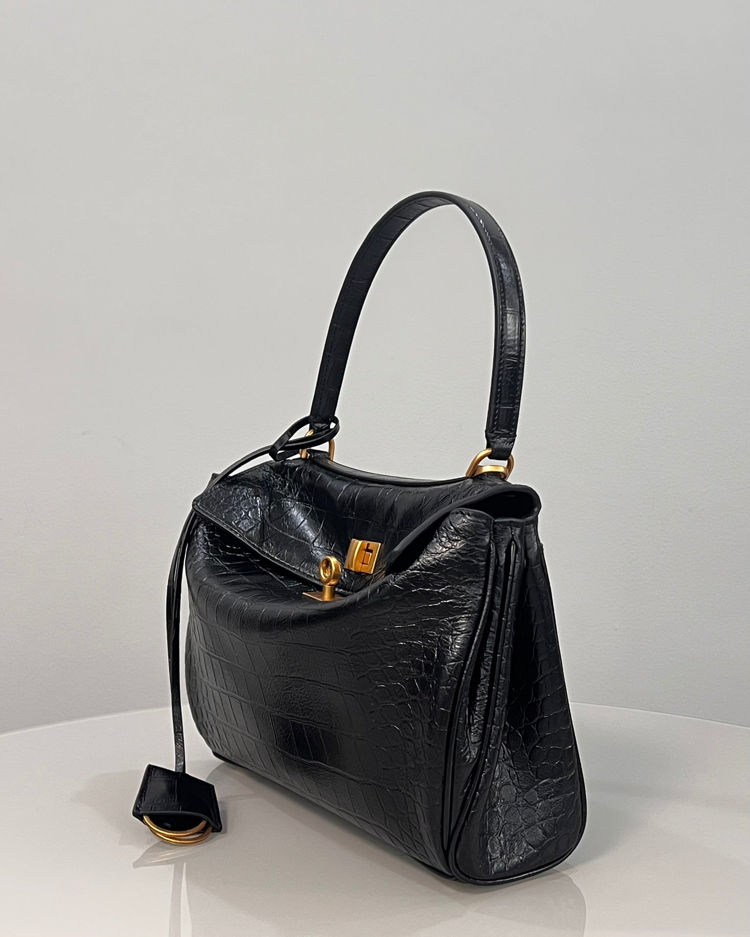 Balenciaga Small Rodeo Bag 29 Black Crocodile Skin Gold Hardware
