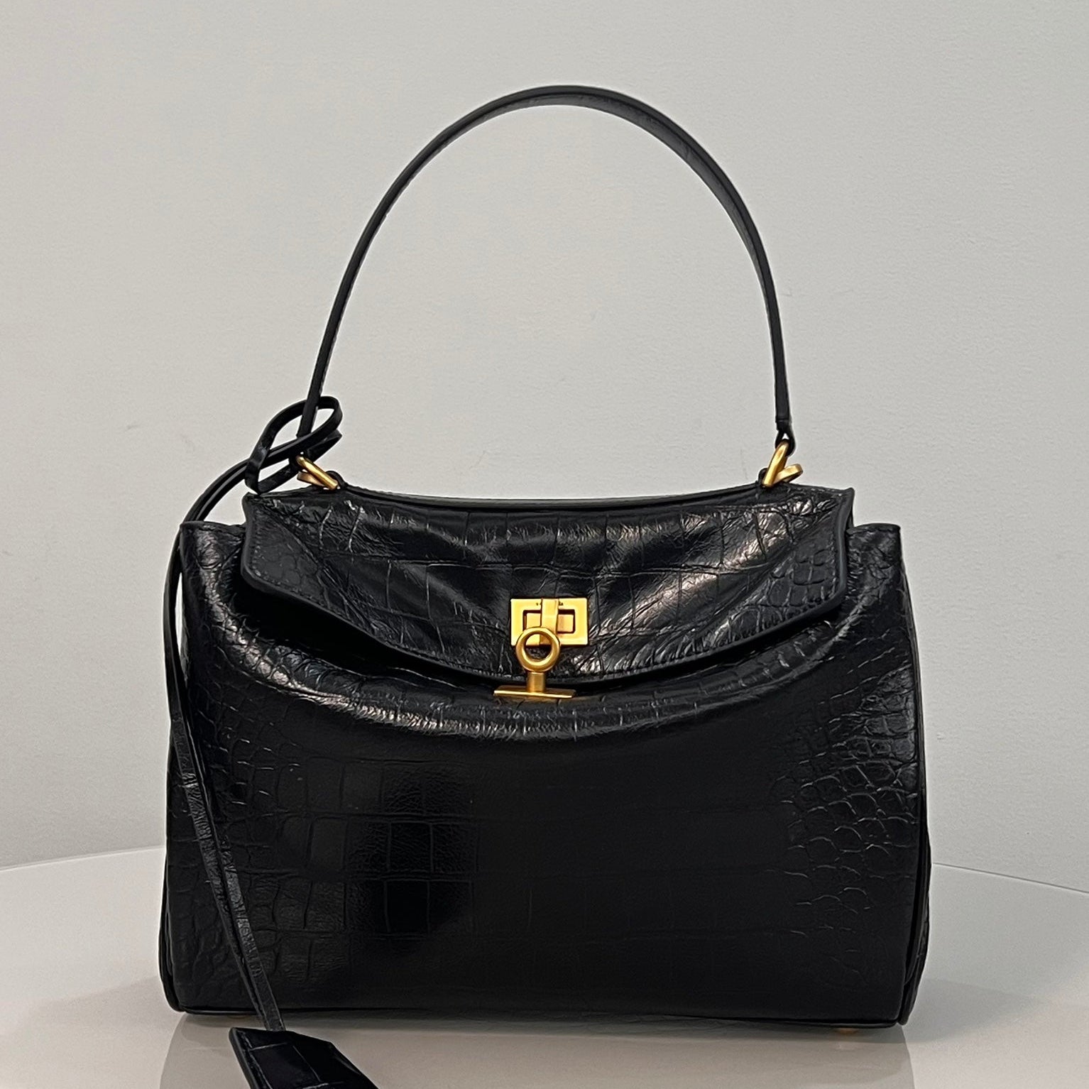 Balenciaga Small Rodeo Bag 29 Black Crocodile Skin Gold Hardware