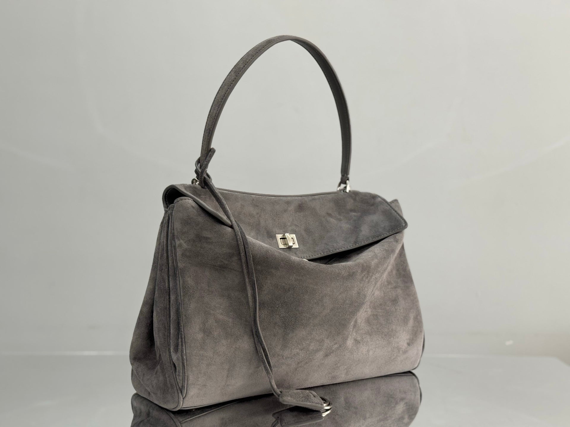 Balenciaga Medium Bag 35 Gray Suede Sliver Hardware