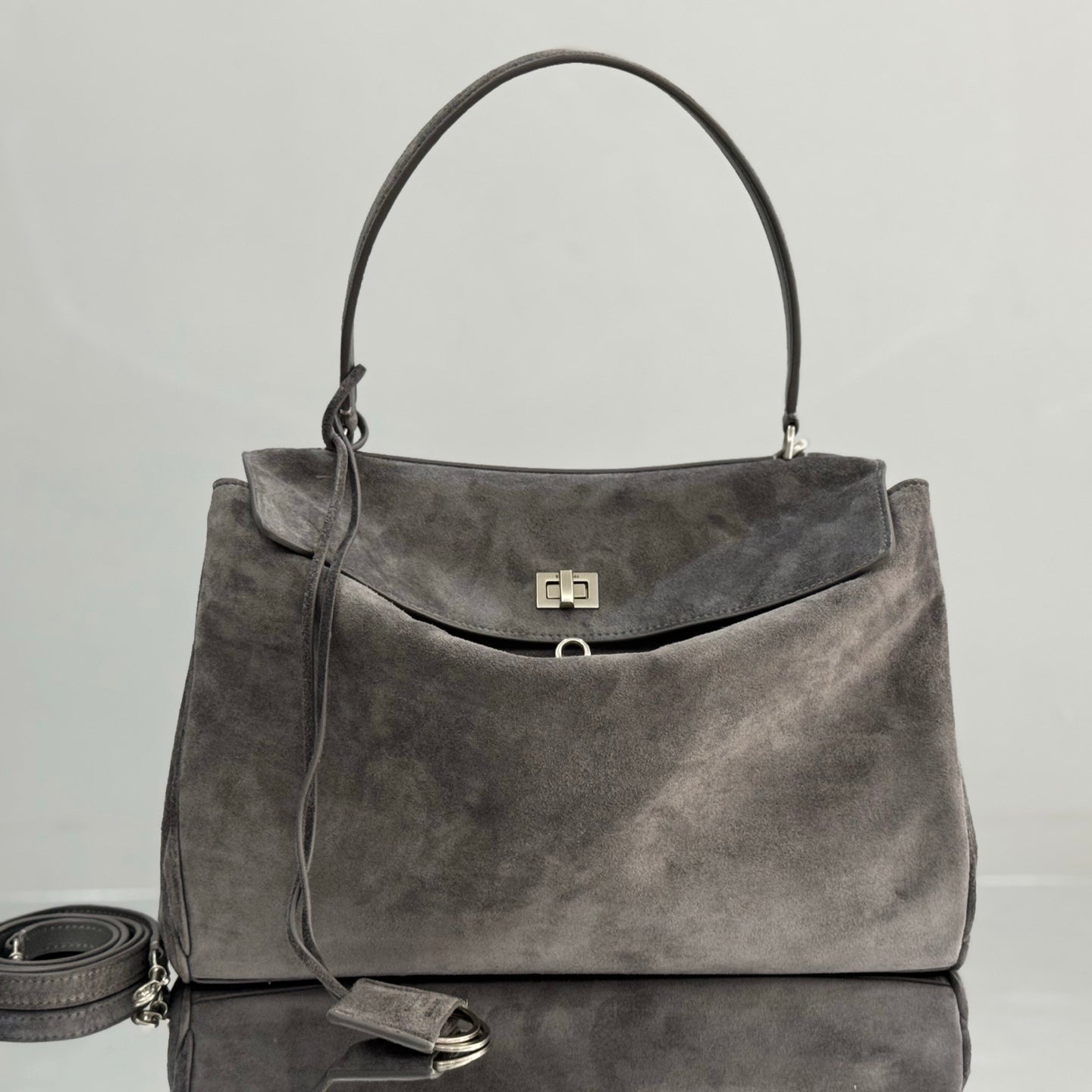 Balenciaga Medium Bag 35 Gray Suede Sliver Hardware
