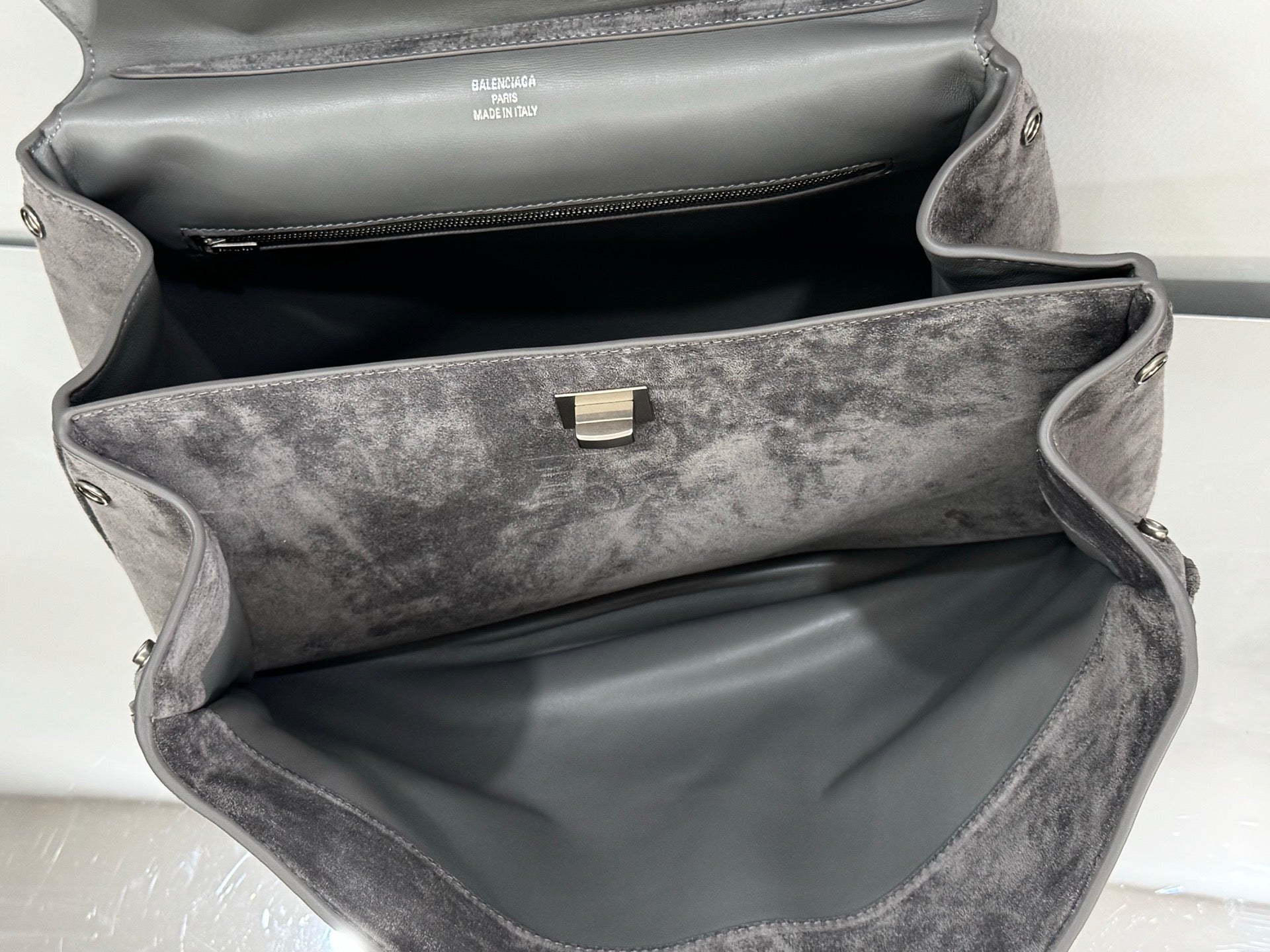 Balenciaga Medium Bag 35 Gray Suede Sliver Hardware