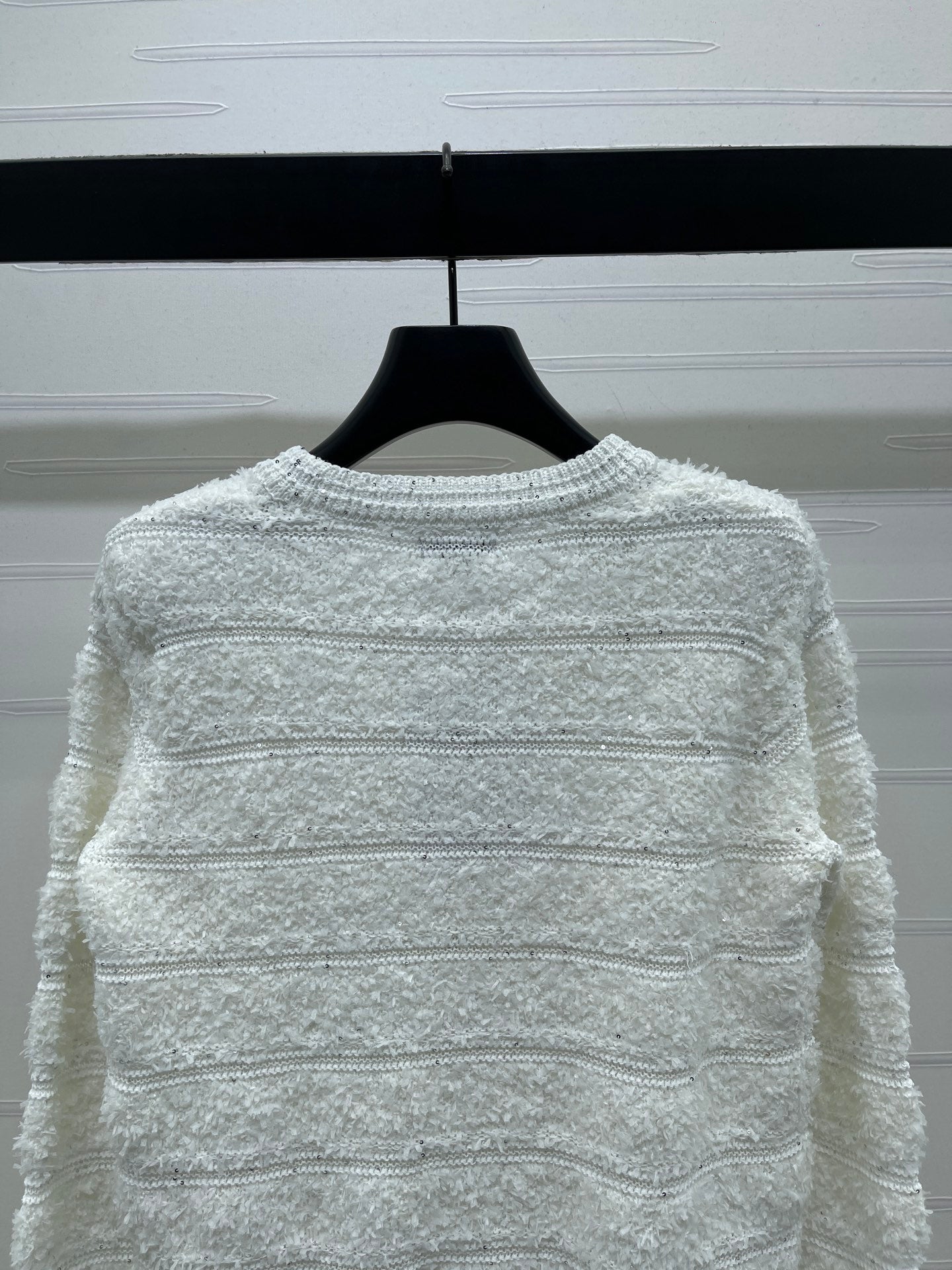 Chanel 2026 Striped Sequined Long-Sleeve Cardigan White Wool