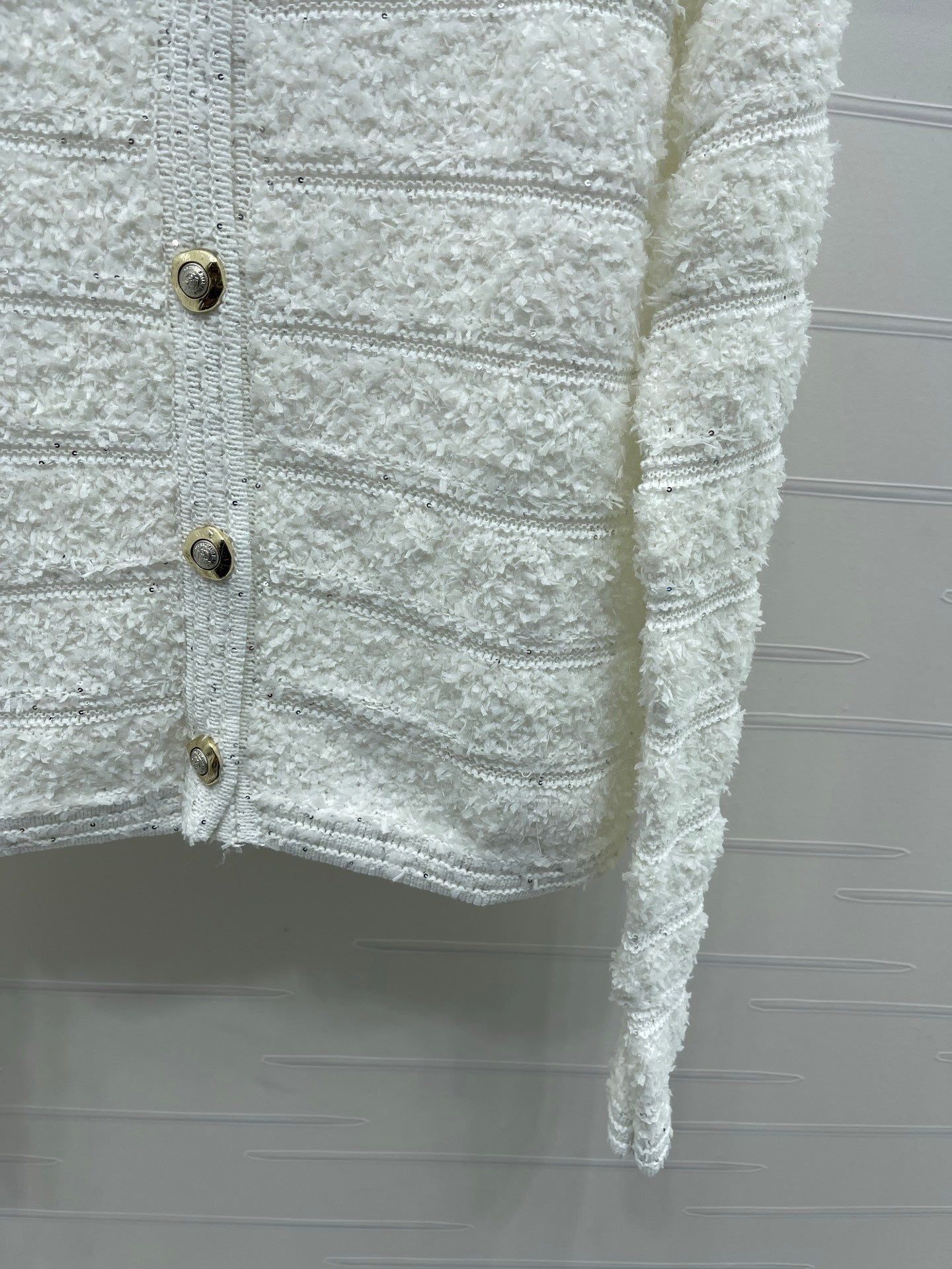 Chanel 2026 Striped Sequined Long-Sleeve Cardigan White Wool