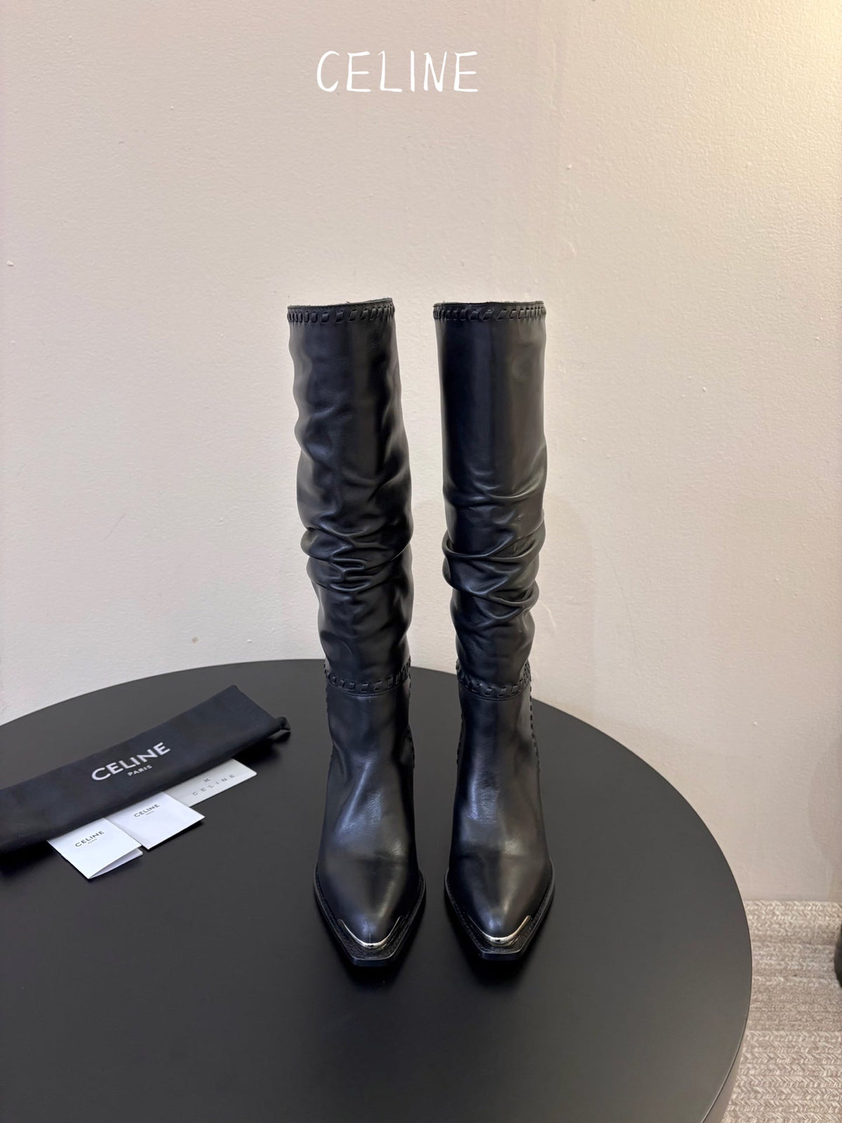 Celine 2026 Western Knee-High Boots 50mm Suede Leather 104847