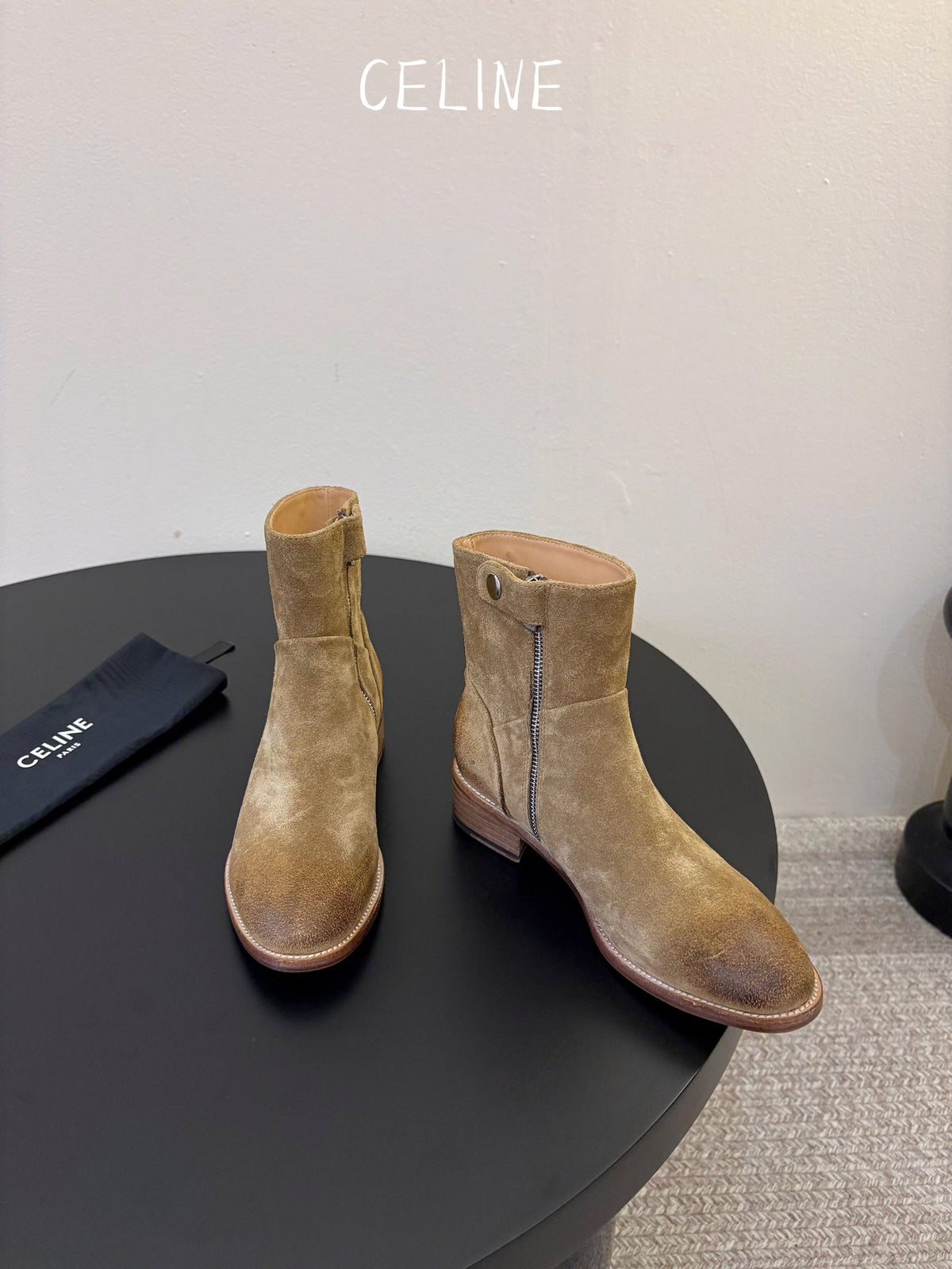 Celine 2026 Triomphe Zipped Boots Calfskin Suede 104871