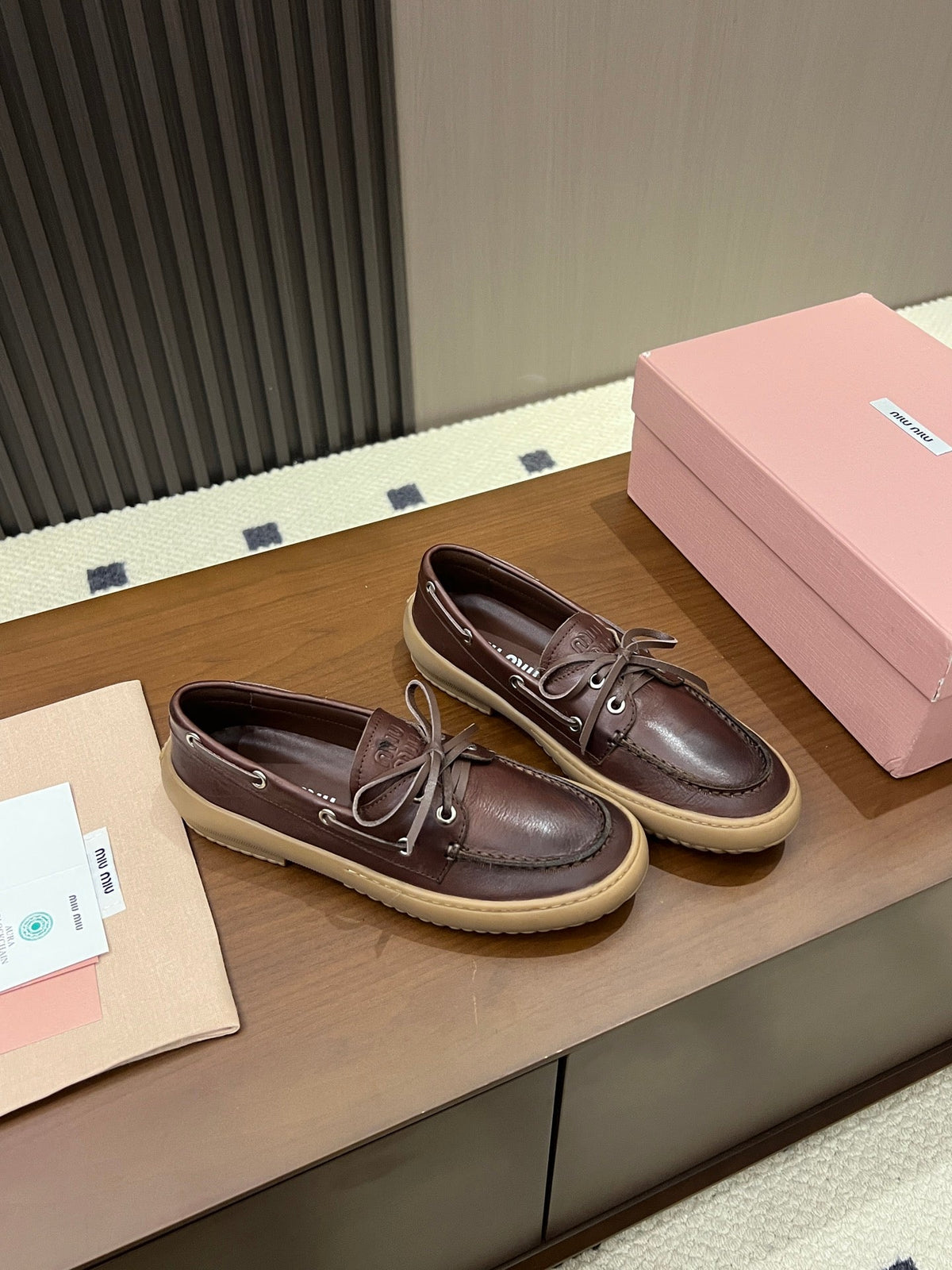 Miu Miu 2026 Lace-up Boat Loafers Leather 155974