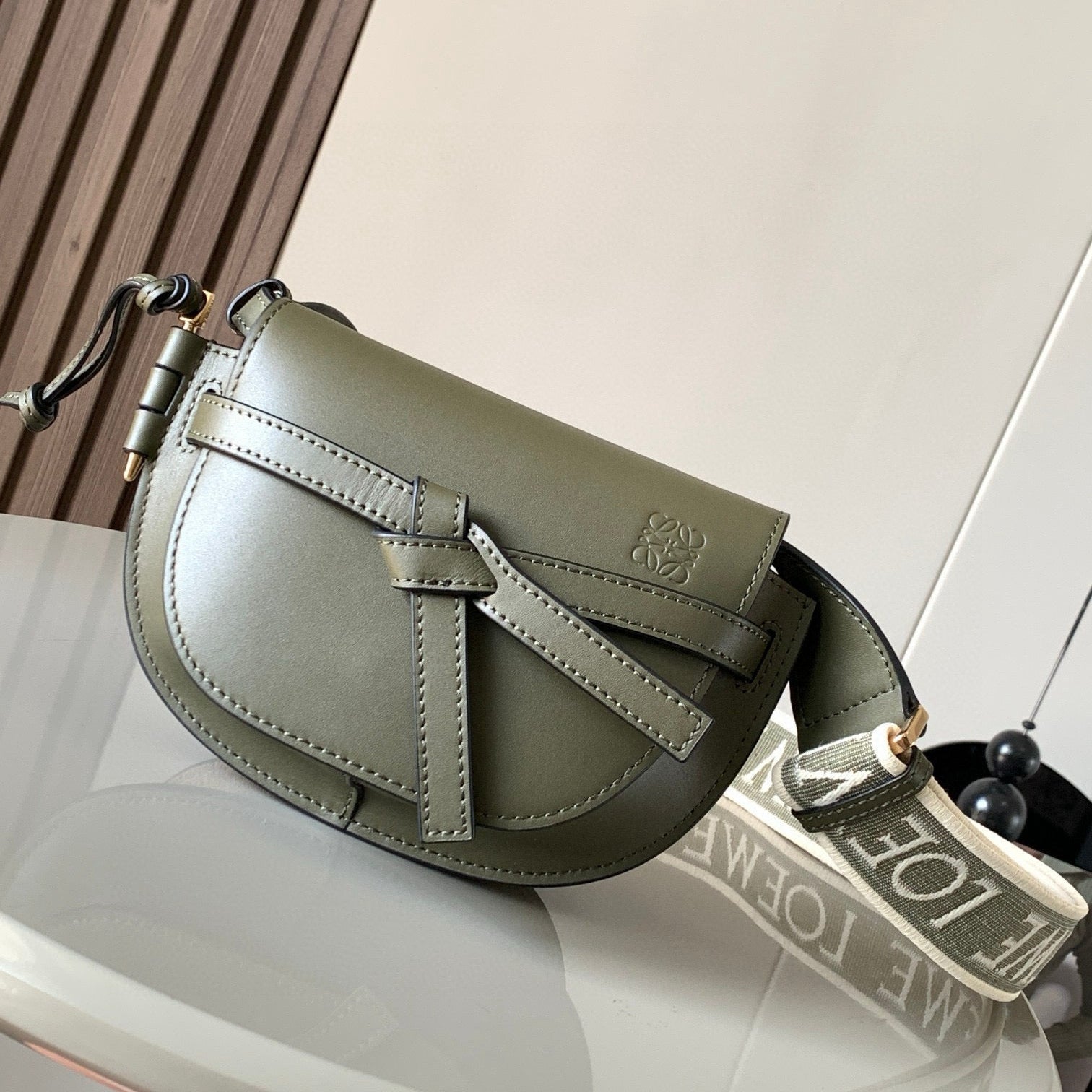 Loewe Saddle Bag 21 Olive Green Leather 280438