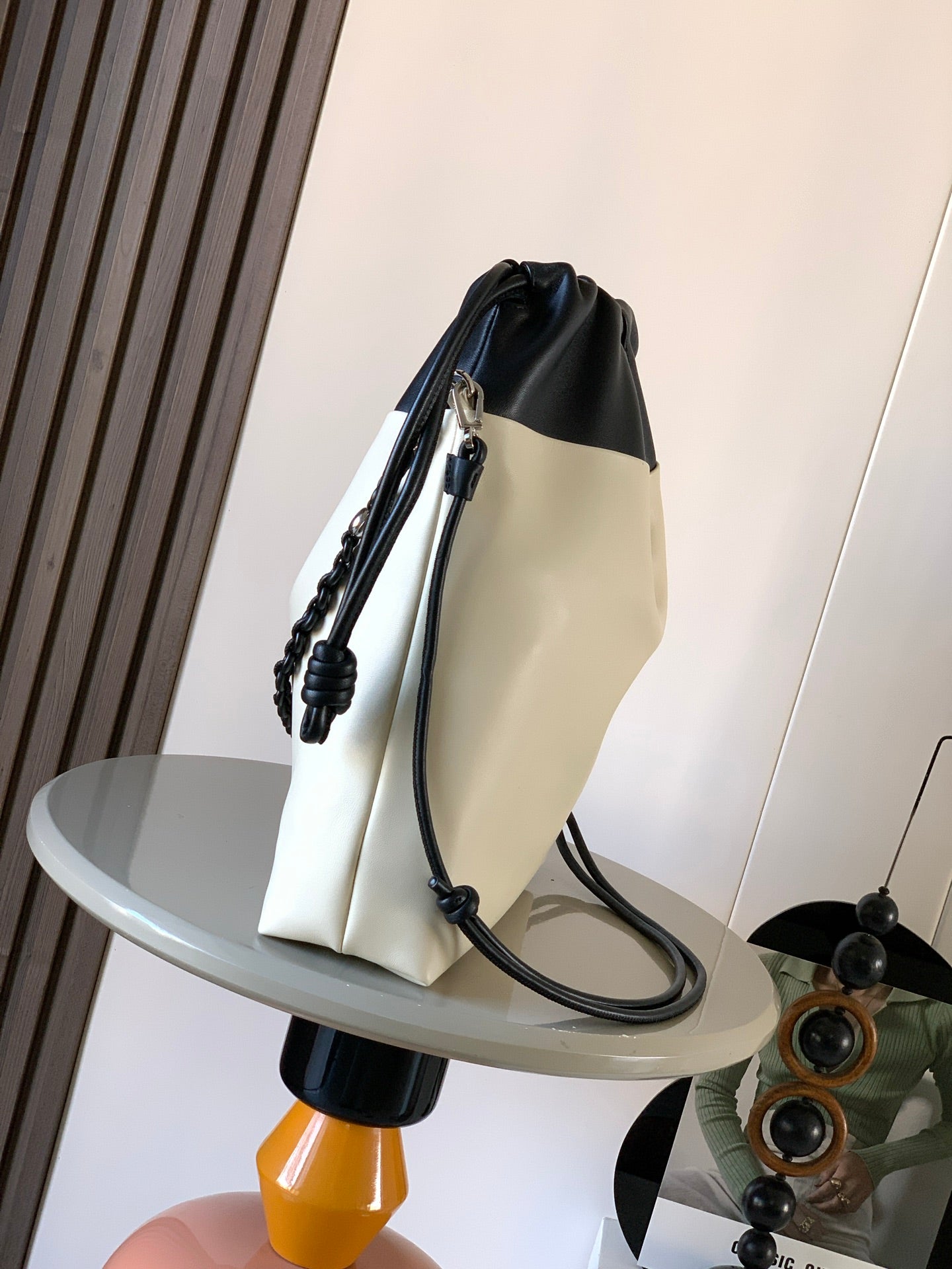 Loewe Flamenco Purse Tote Bag 38 White Black Lambskin 274696