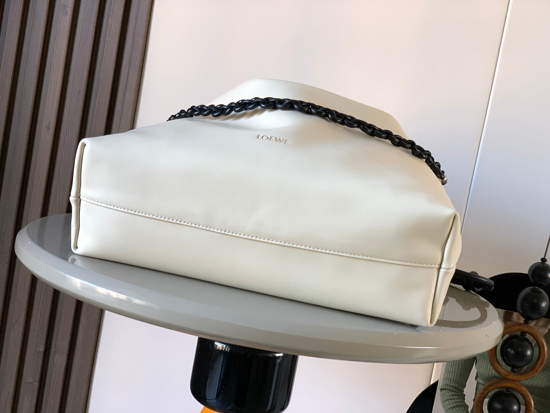 Loewe Flamenco Purse Tote Bag 38 White Black Lambskin 274696