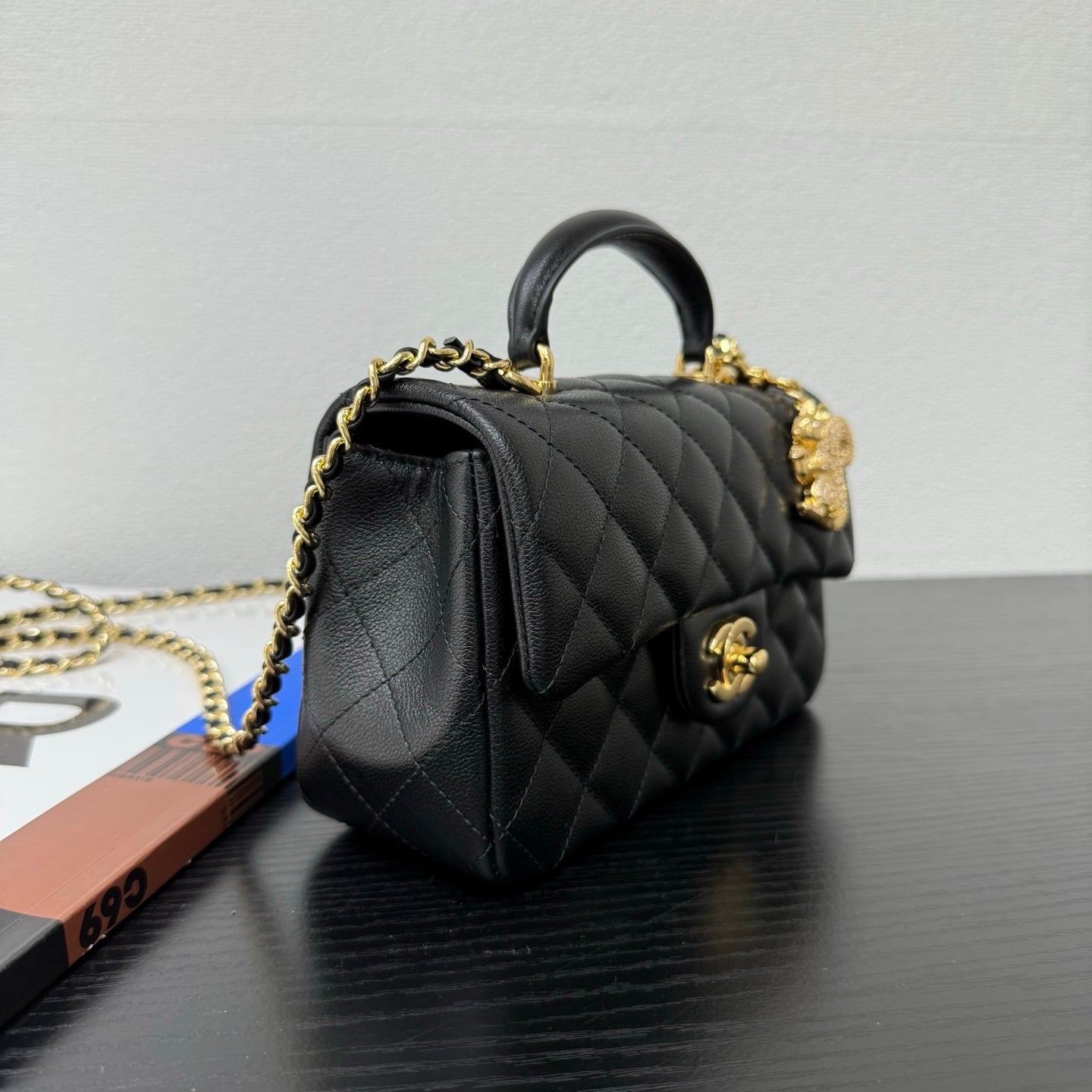 Chanel 2026 Top Handle Flap Bag 20cm with Squirrel Charm Black Calfskin