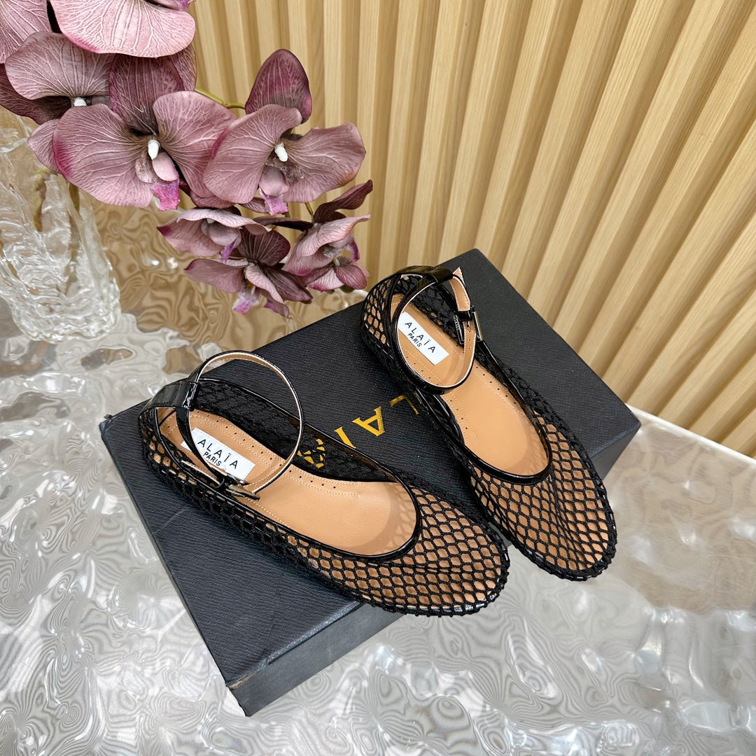 Alaila Mary Jane In Black Mesh Fabric 103020