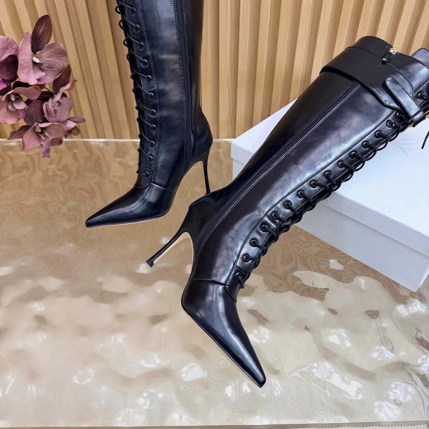 Dior 2026 Knee-High Boots 80mm Black Cowhide 956005