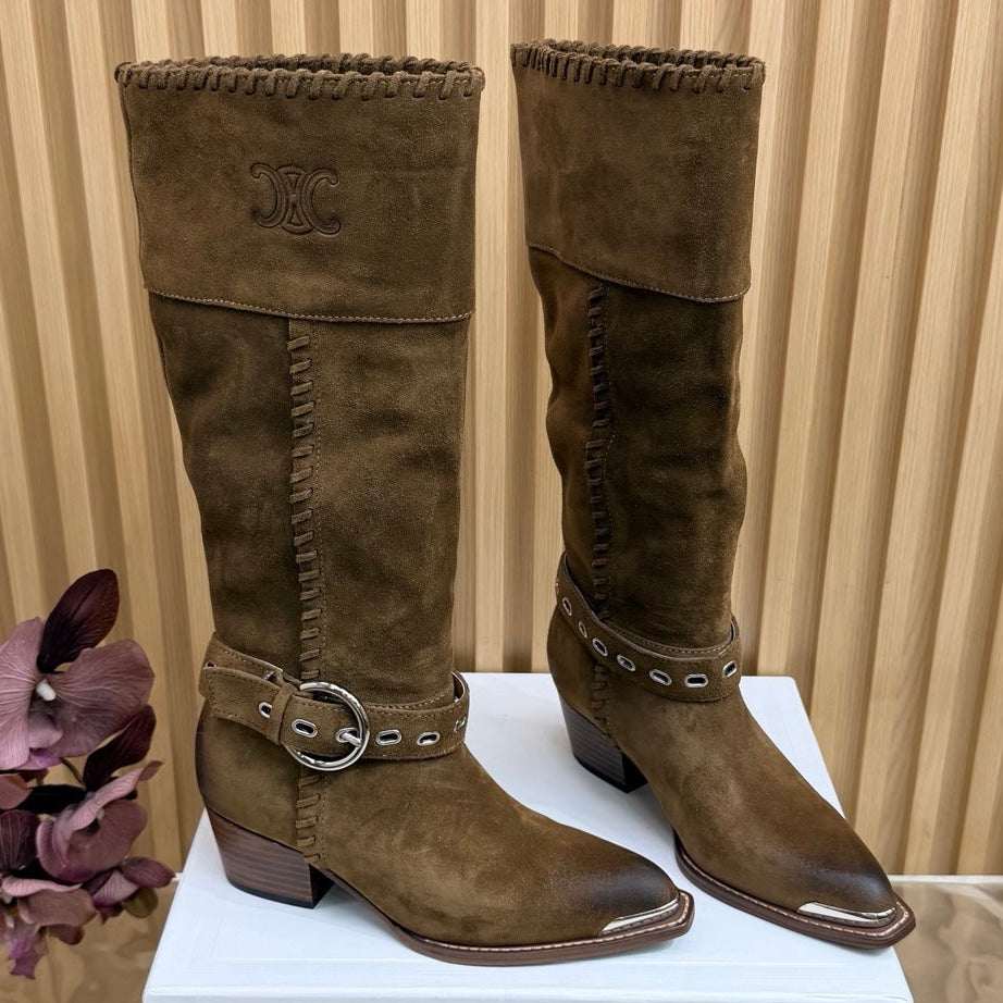 Celine 2026 Chelsea Pointed Toe Boots Suede Leather 995587