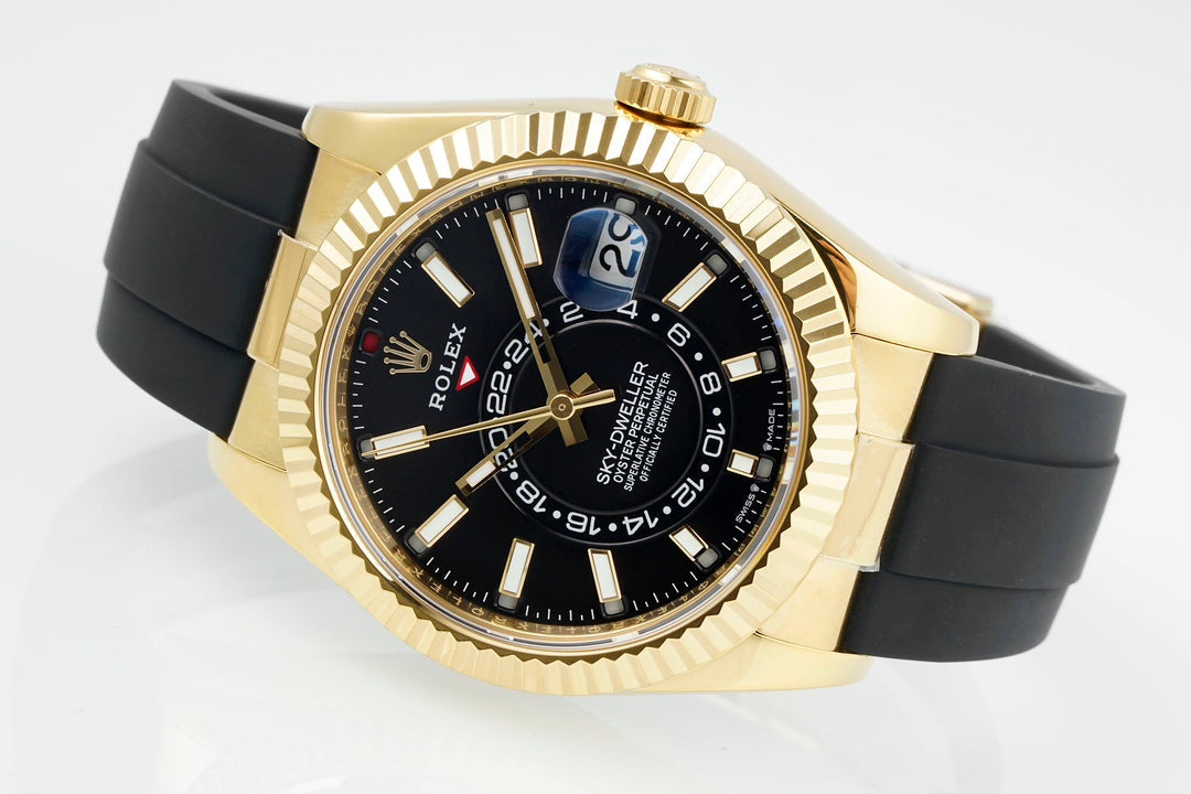 Rolex Sky-Dweller 42mm Gold Case Black Dial Rubber Strap