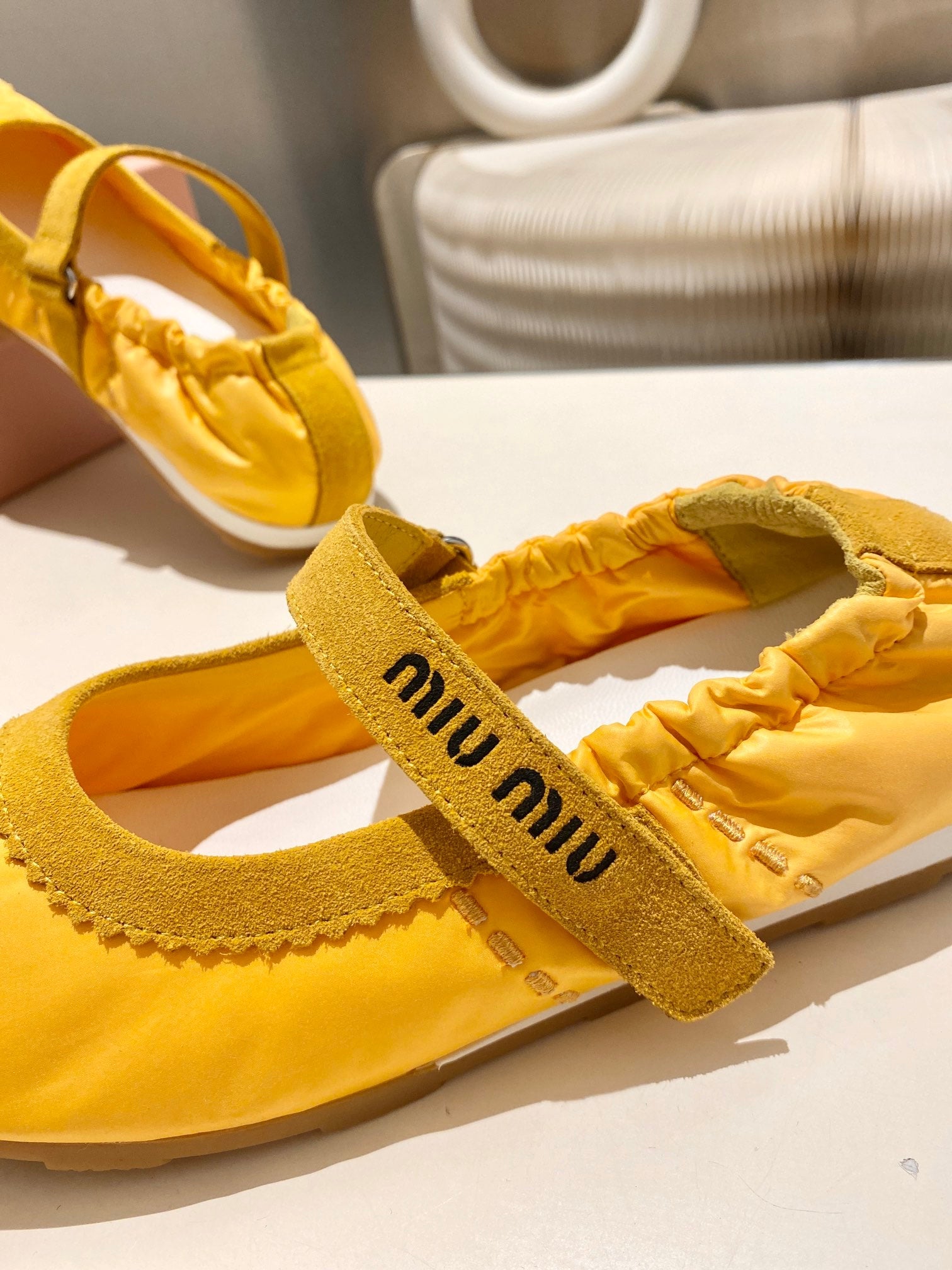 Miu Miu 2026 Ballet Flat Yellow Suede Fabric 618679