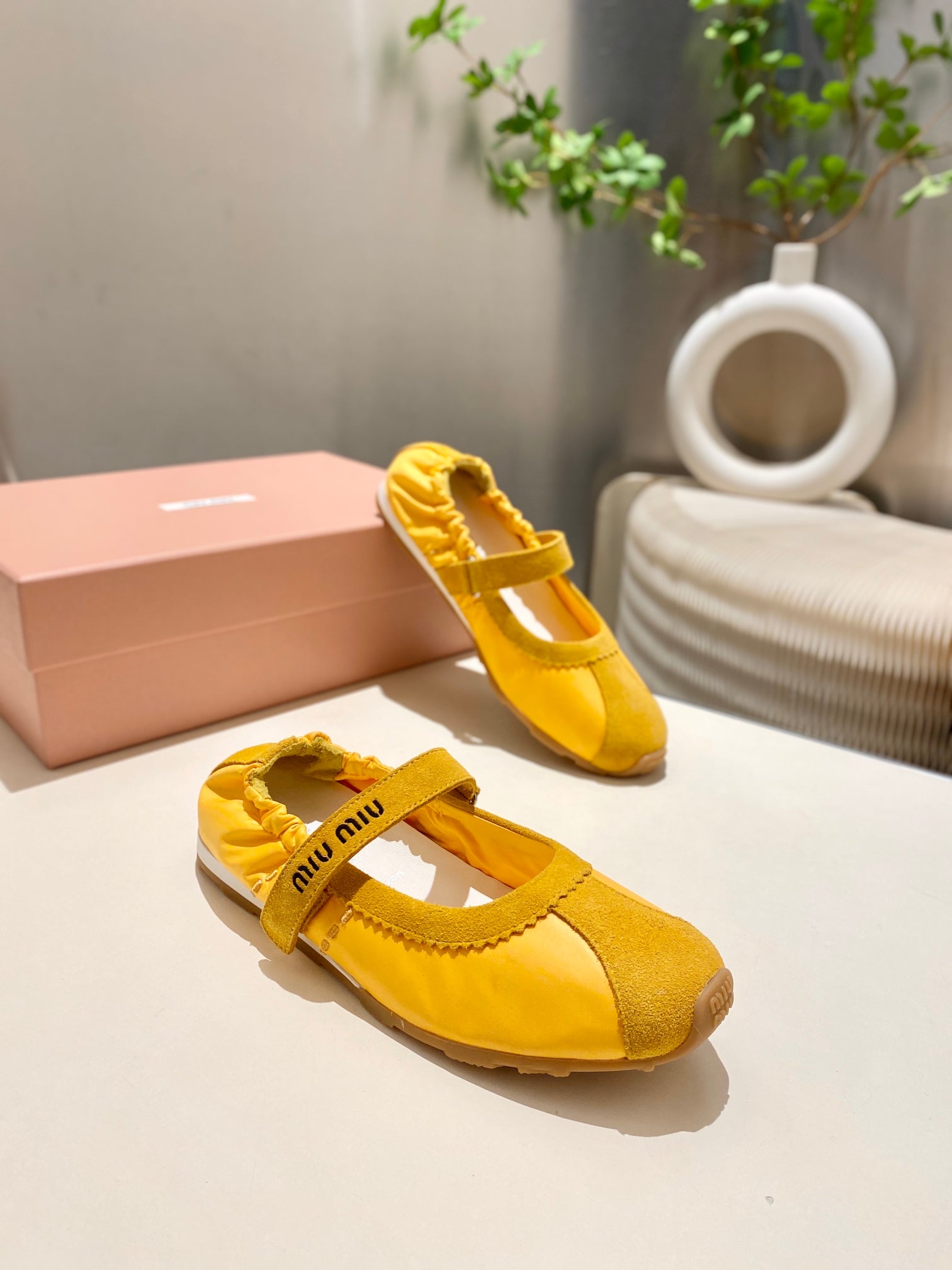 Miu Miu 2026 Ballet Flat Yellow Suede Fabric 618679