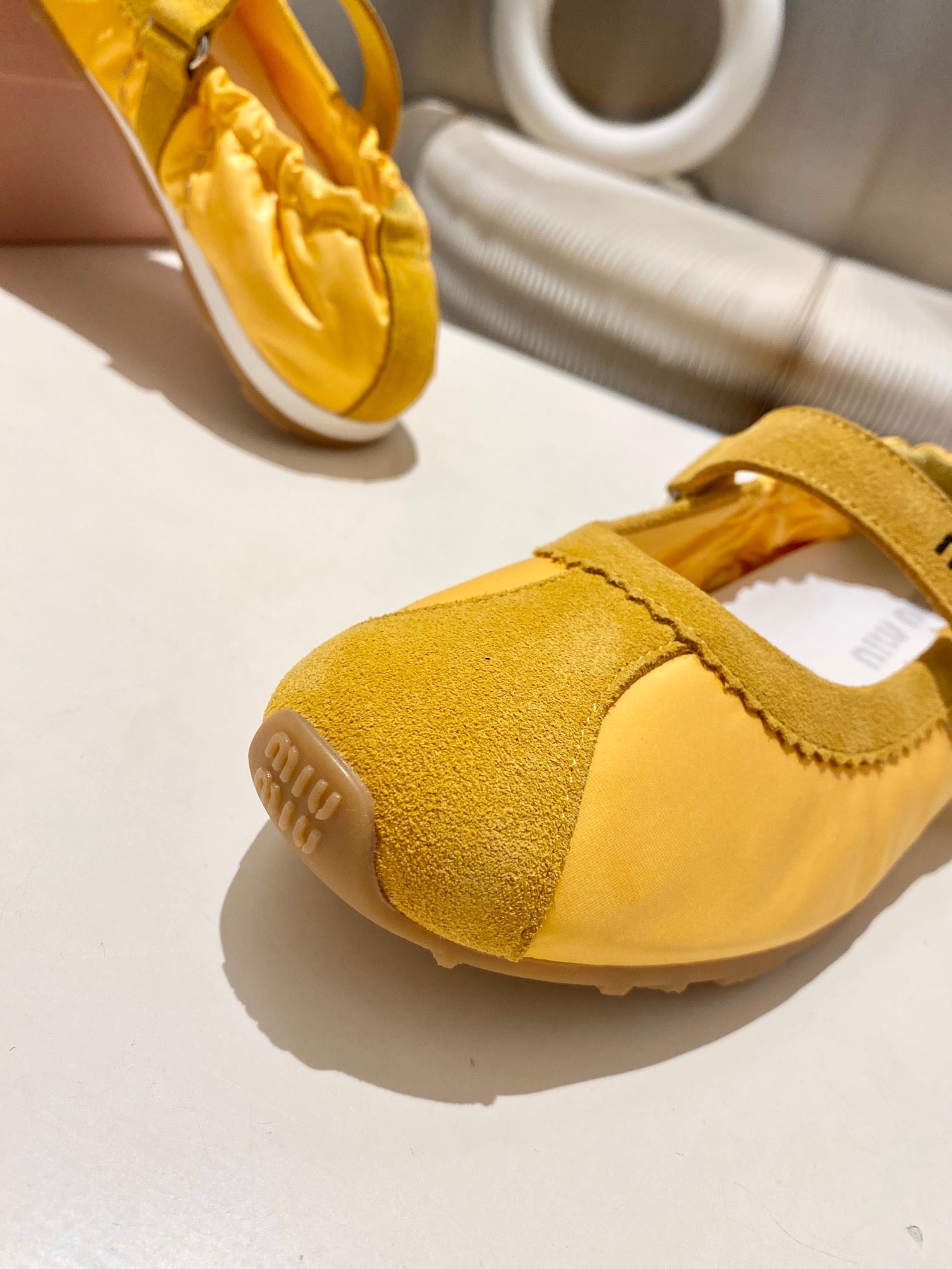 Miu Miu 2026 Ballet Flat Yellow Suede Fabric 618679