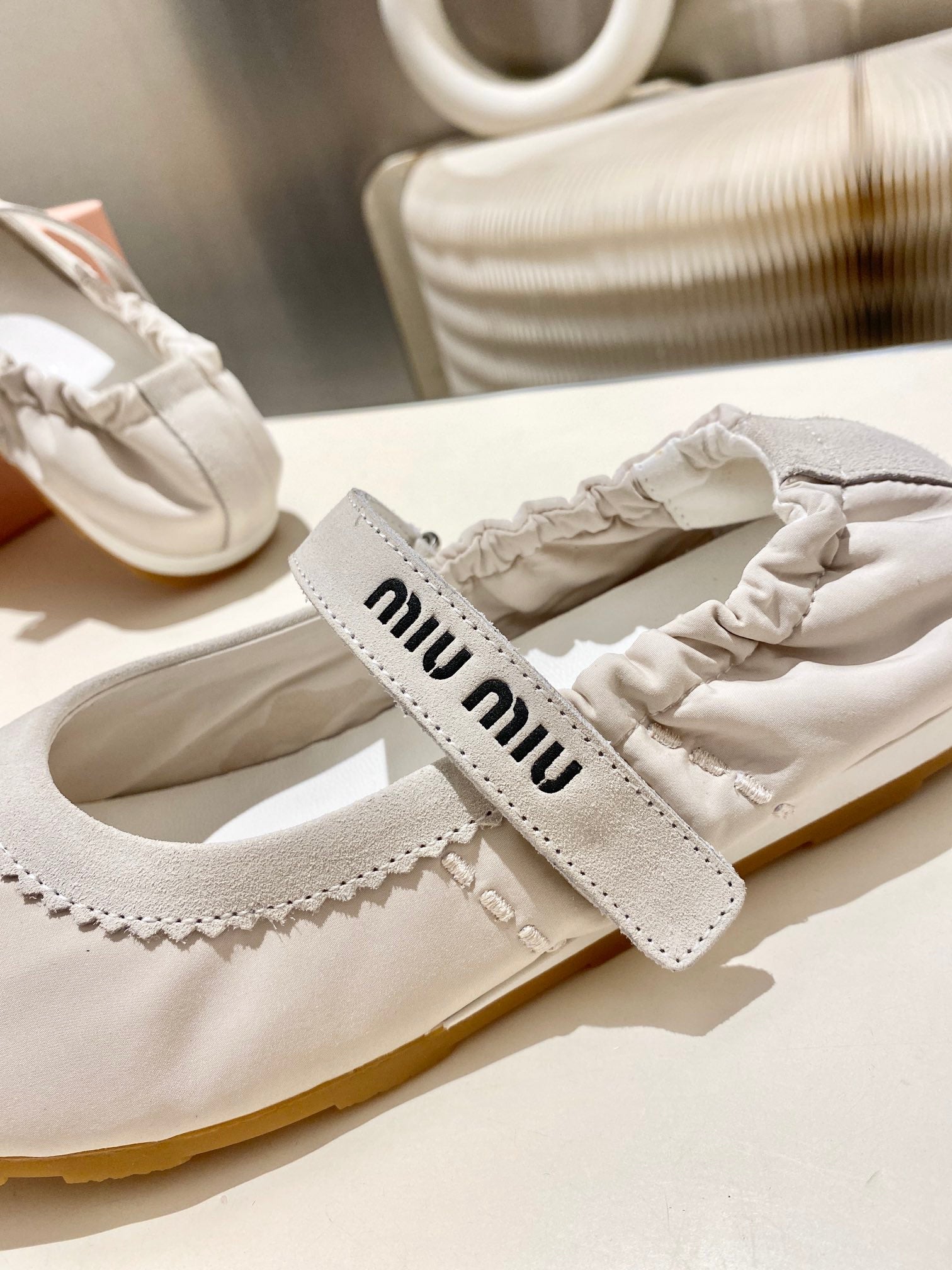 Miu Miu 2026 Ballet Flat White Suede Fabric 618680