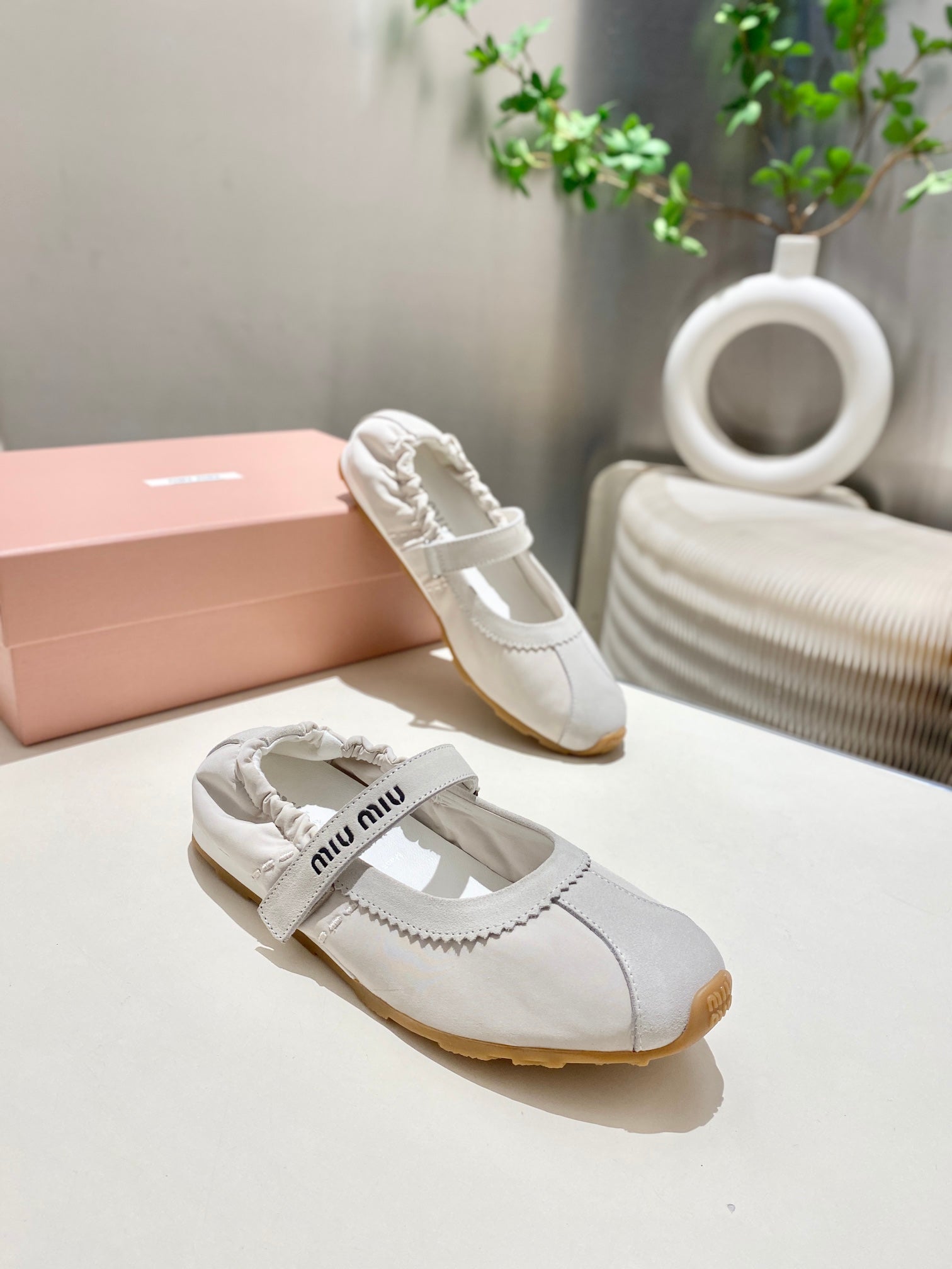 Miu Miu 2026 Ballet Flat White Suede Fabric 618680