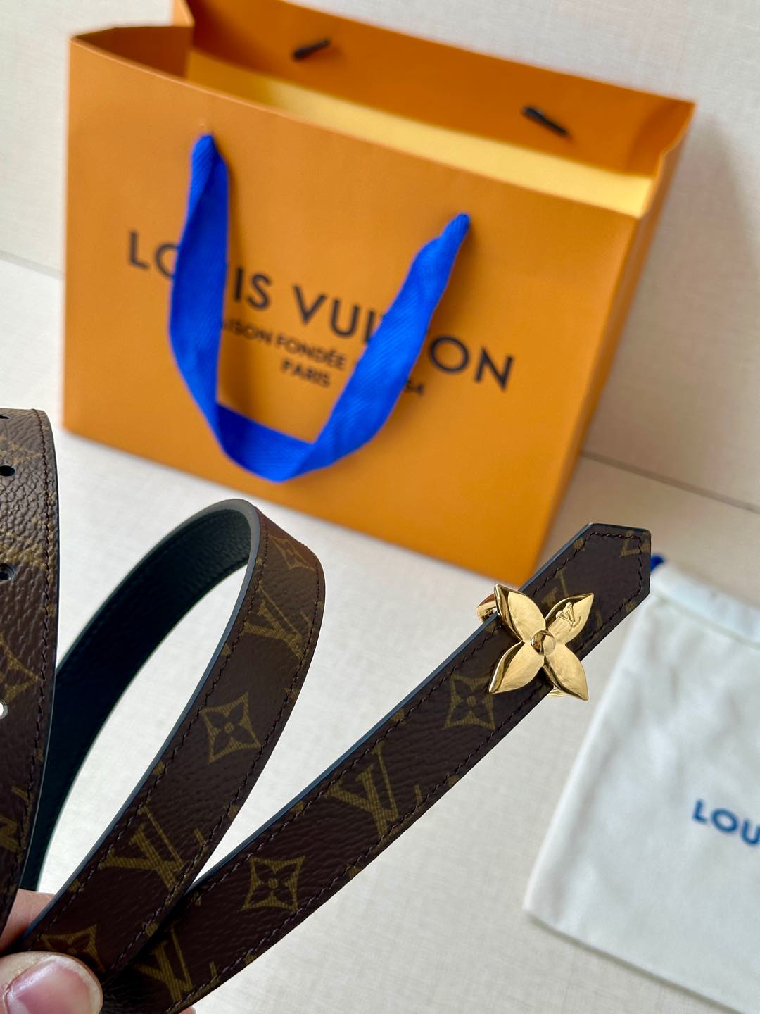 LV Flowergram 20mm Reversible Belt Black Brown Calfskin