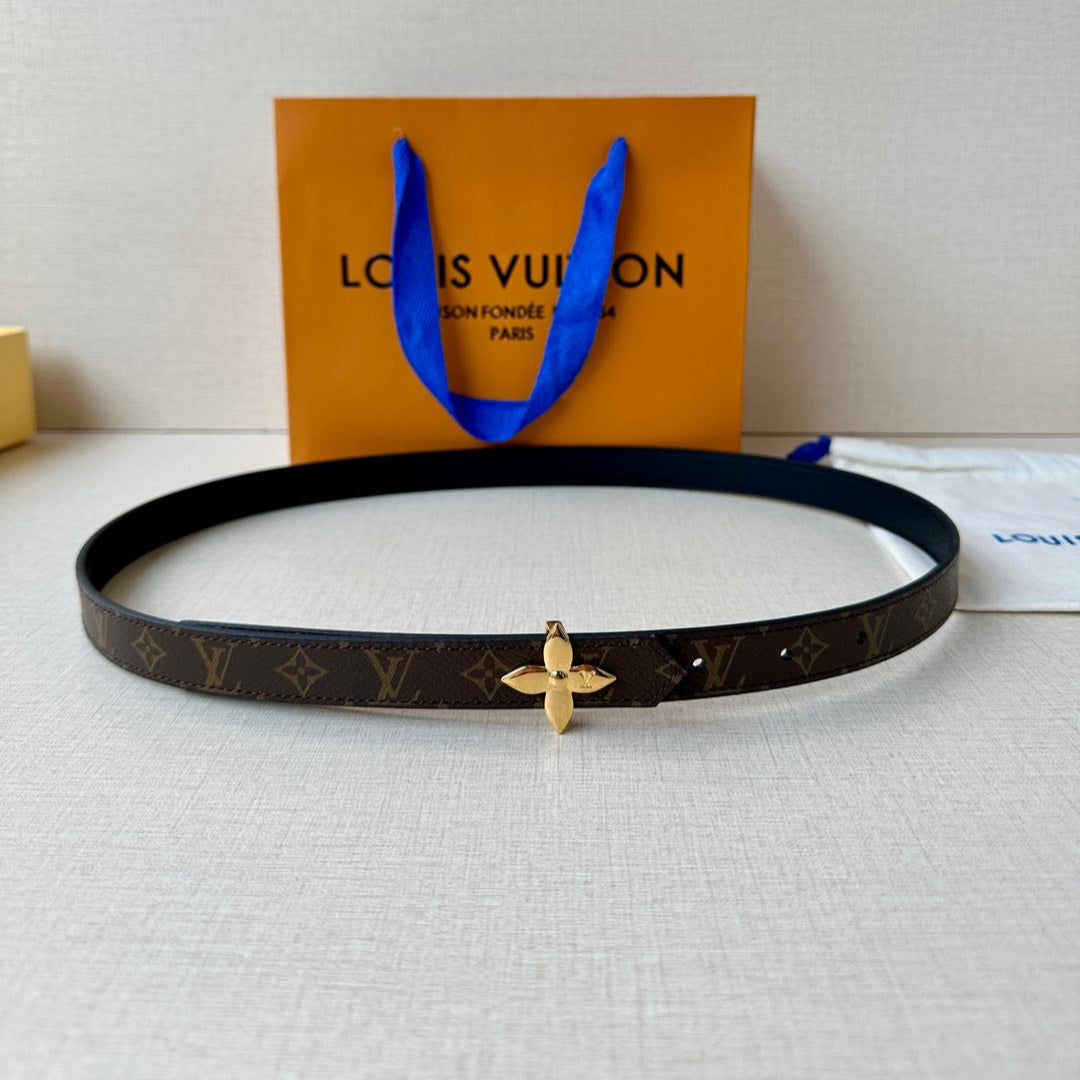 LV Flowergram 20mm Reversible Belt Black Brown Calfskin