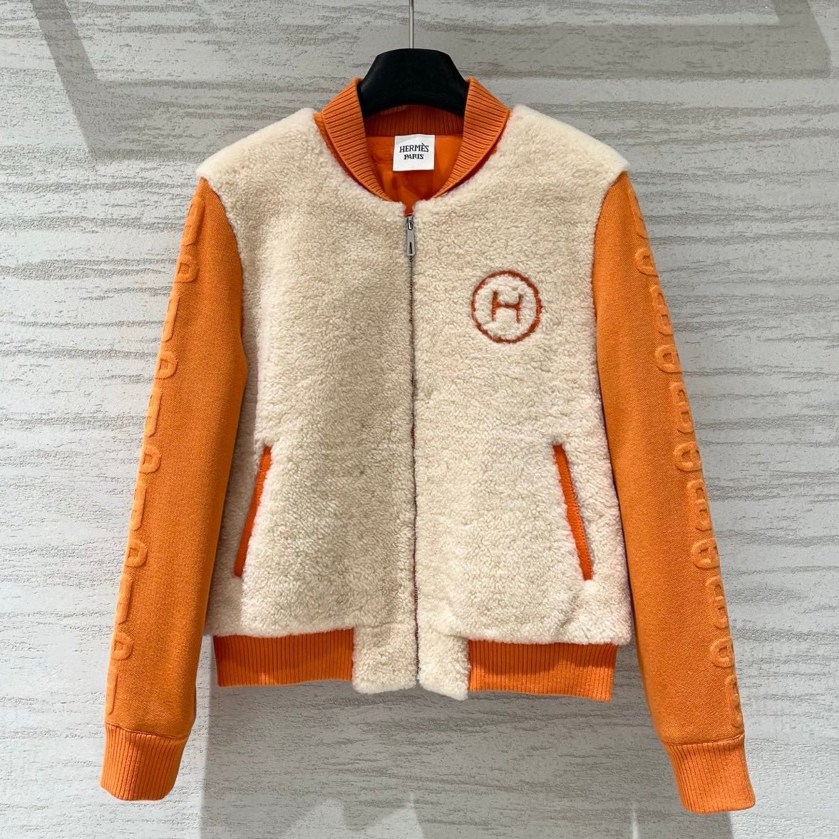 Hermes 2026 Bomber Jacket Orange Beige Wool