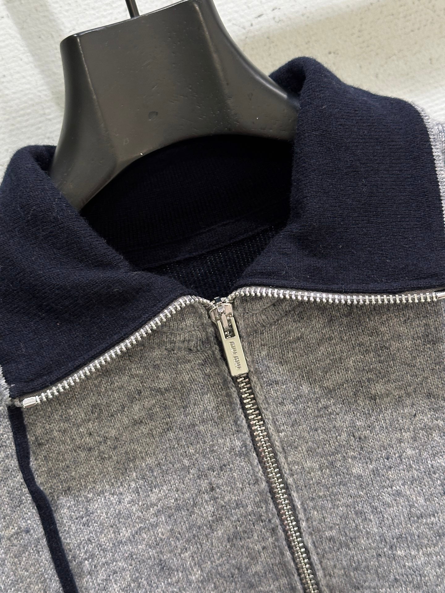 Miumiu 2026 Half-zipper Sweater Grey Mix Blue Cashmere