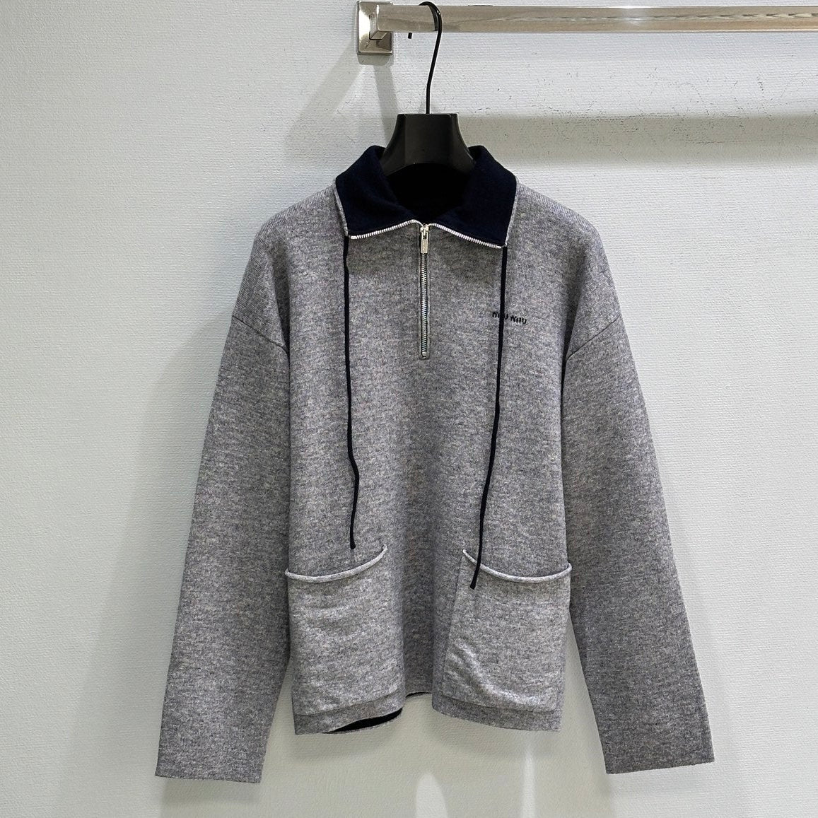 Miumiu 2026 Half-zipper Sweater Grey Mix Blue Cashmere