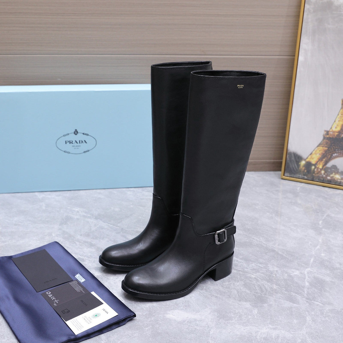 Prada 2026 Buckle Knee-High Boots Cowhide 170687