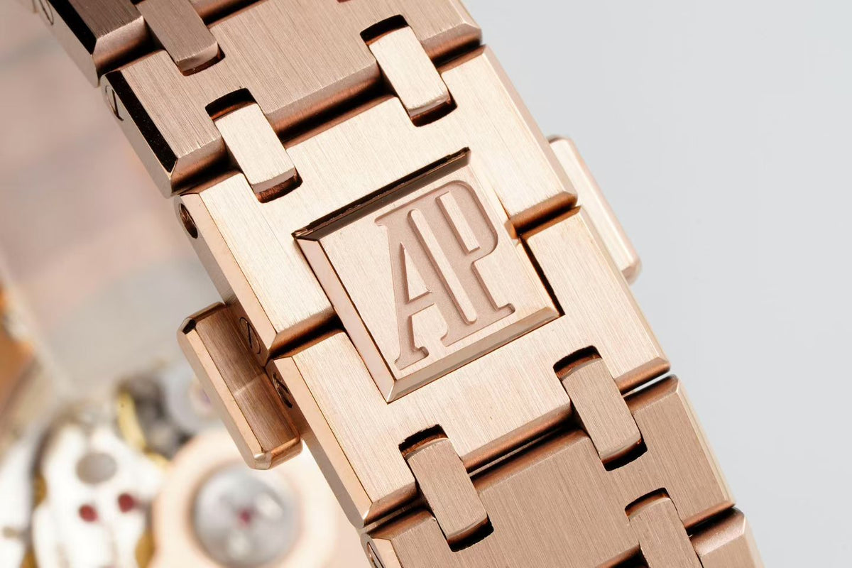 Audemars Piguet Royal Oak 34mm Pink Dial Pink Gold Case Diamond Bezel
