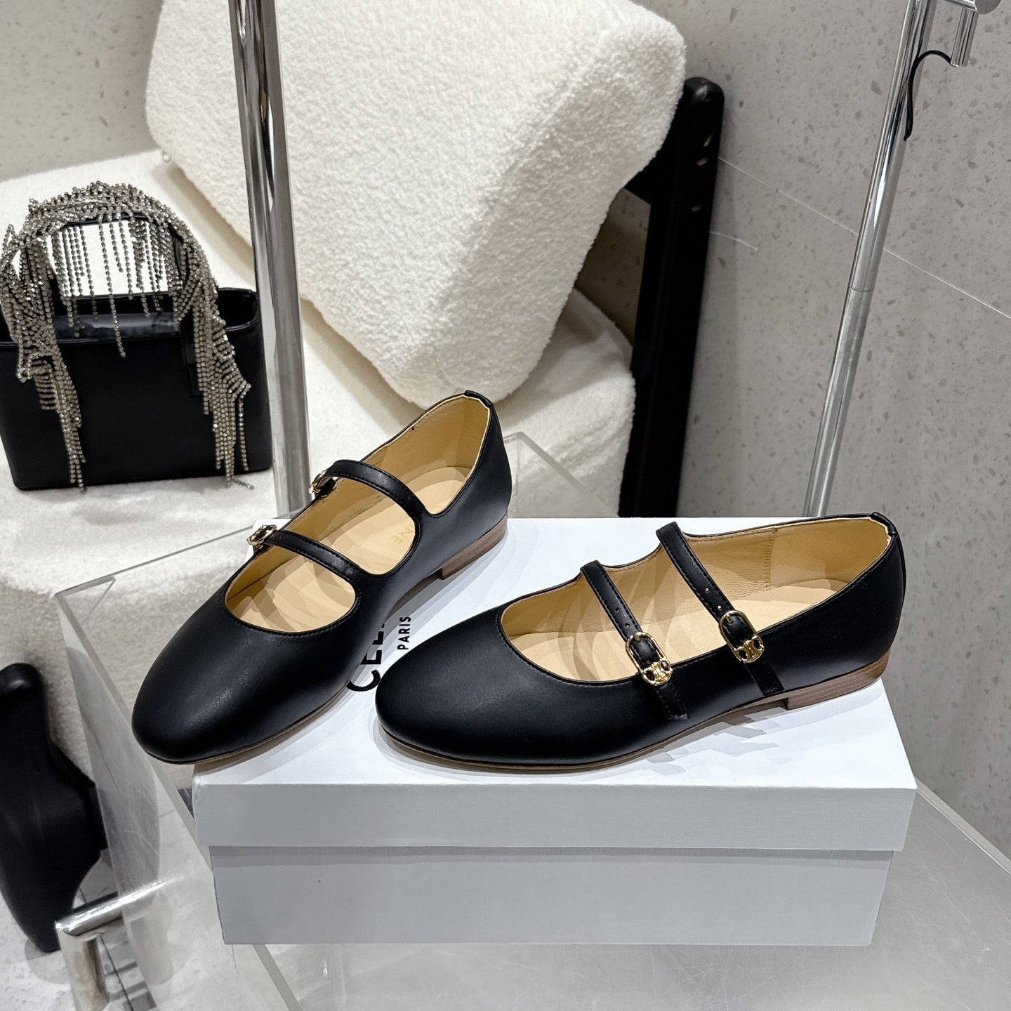 Celine 26 Ballet Flats Black Cowhide 608054