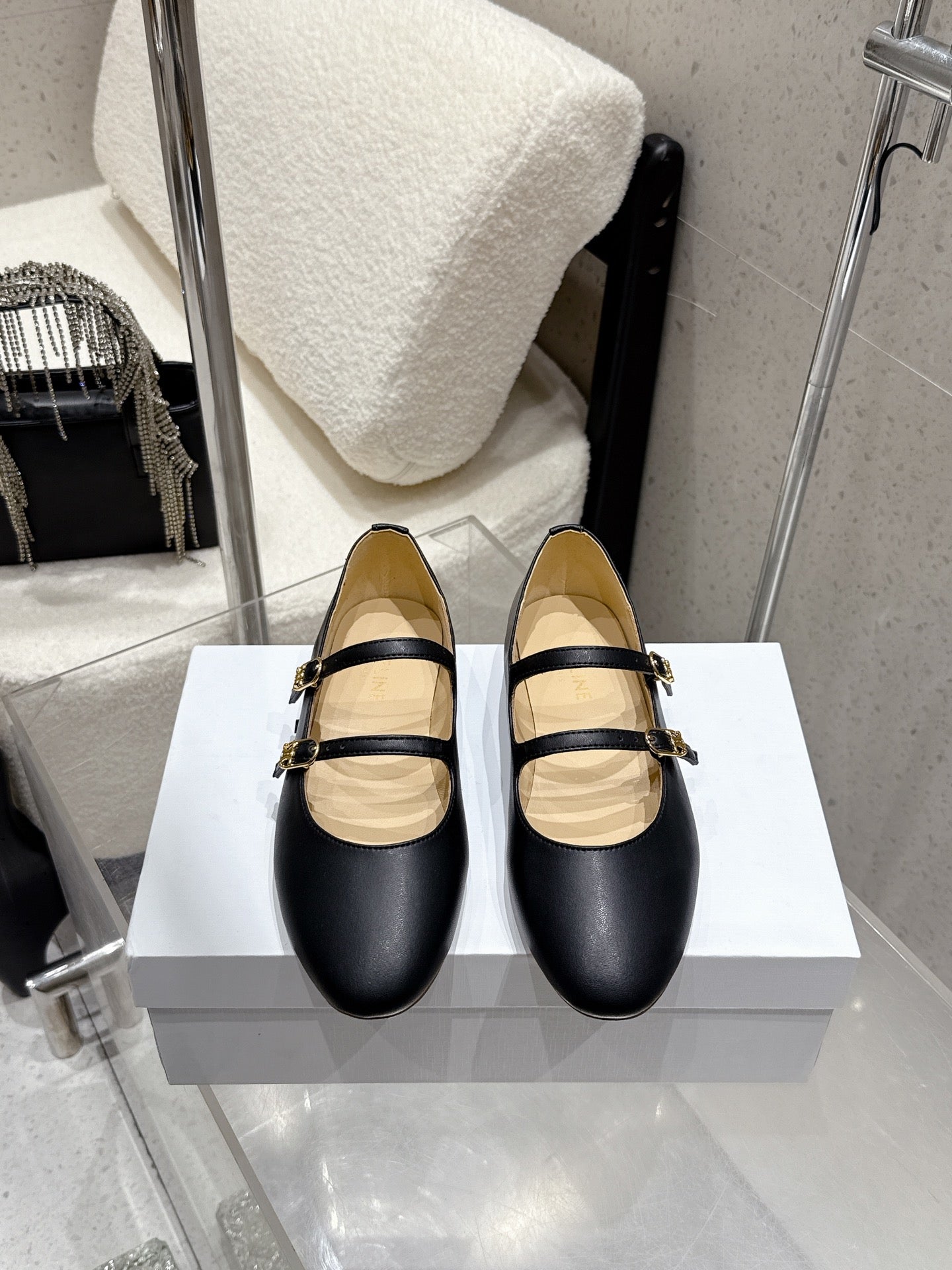 Celine 26 Ballet Flats Black Cowhide 608054