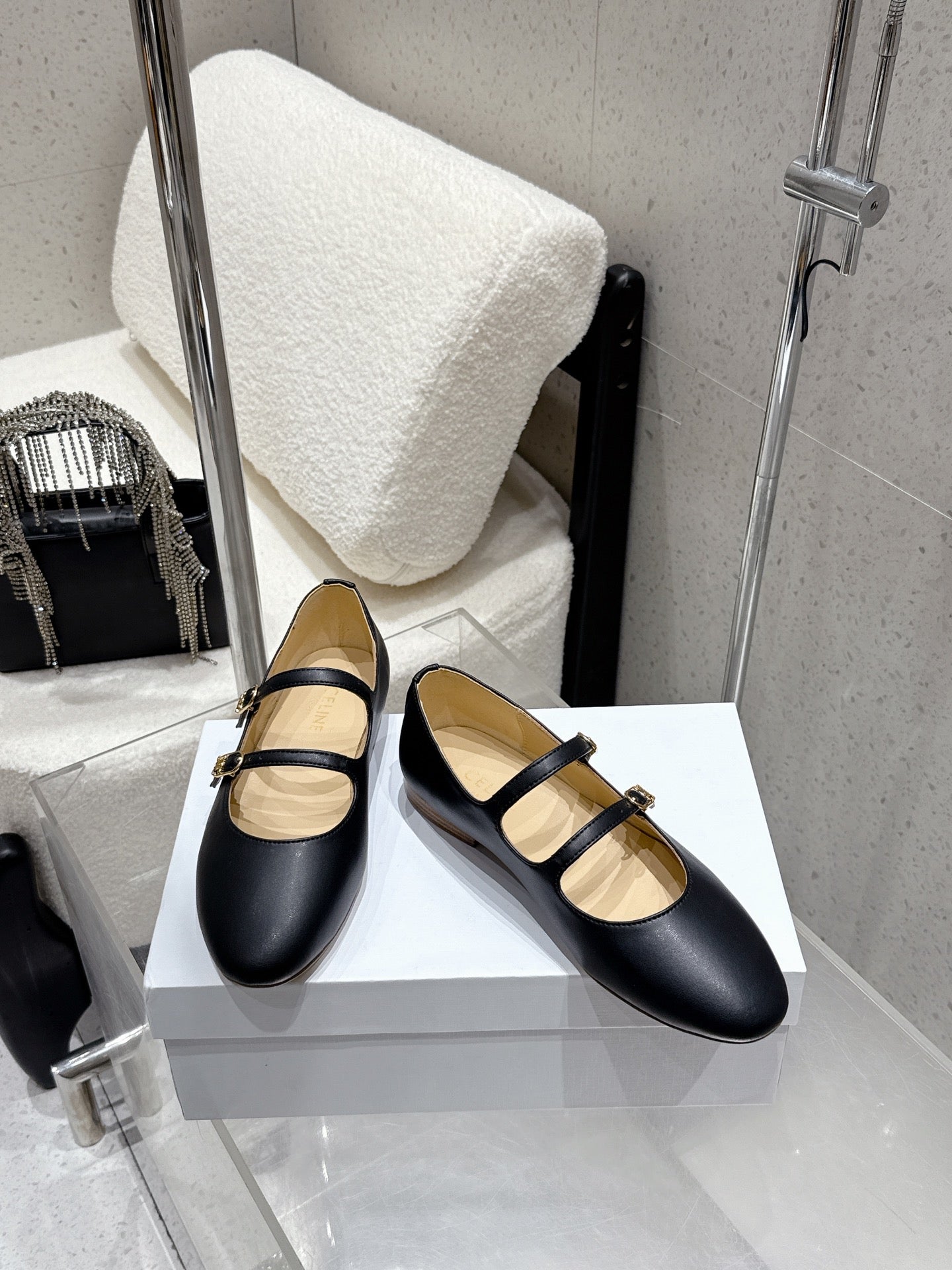 Celine 26 Ballet Flats Black Cowhide 608054