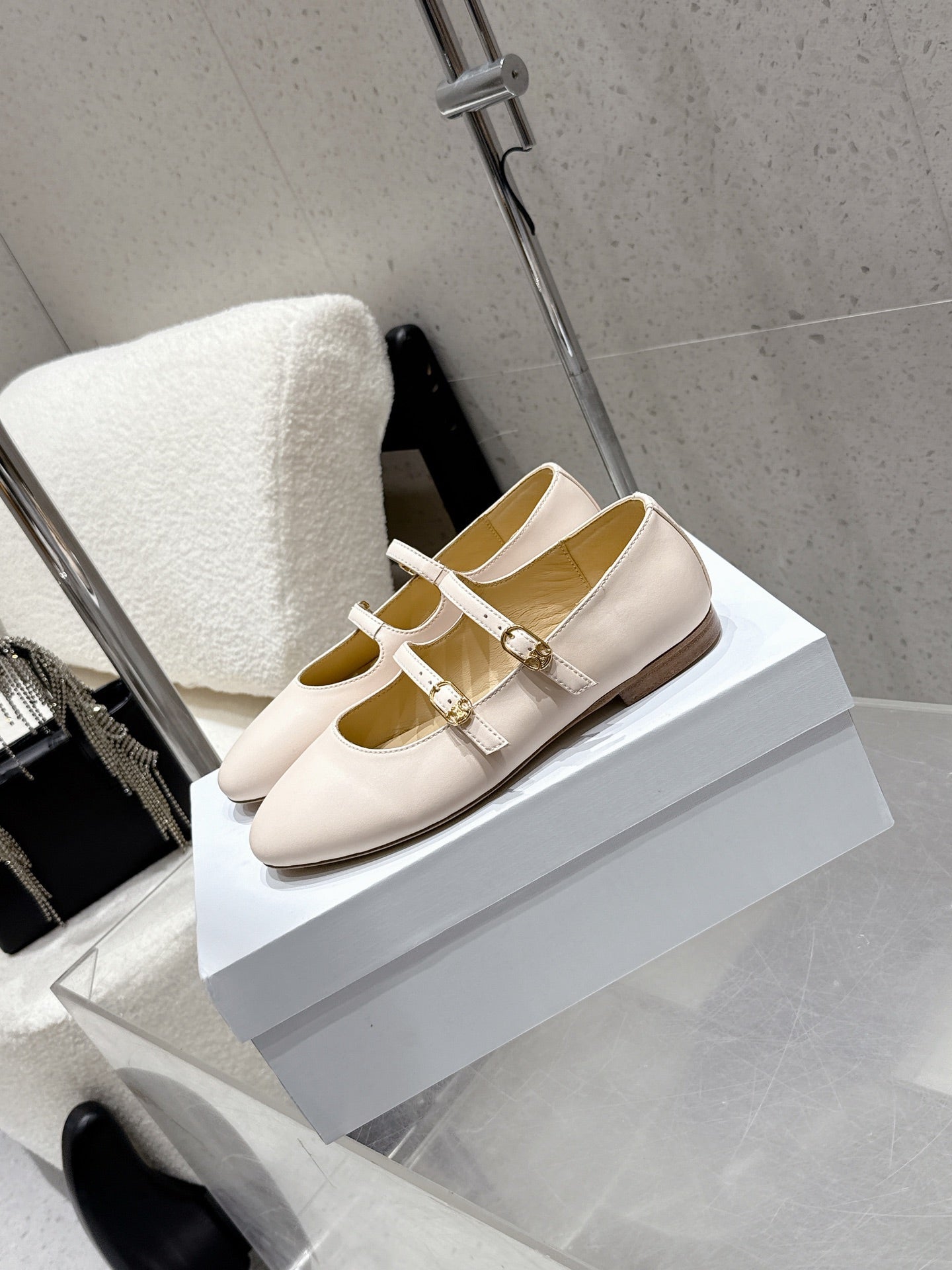 Celine 26 Ballet Flats Light Beige Cowhide 608055