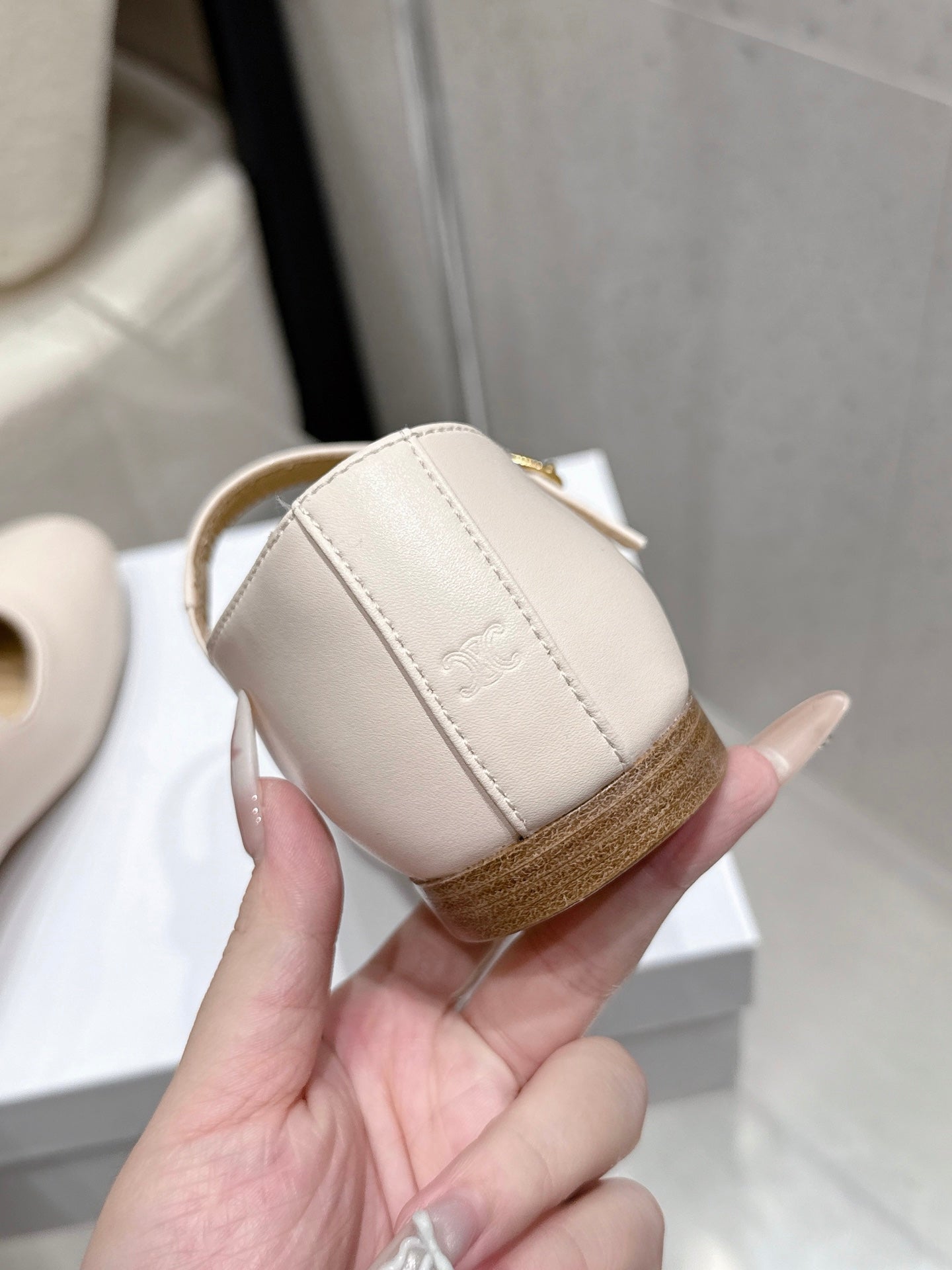 Celine 26 Ballet Flats Light Beige Cowhide 608055