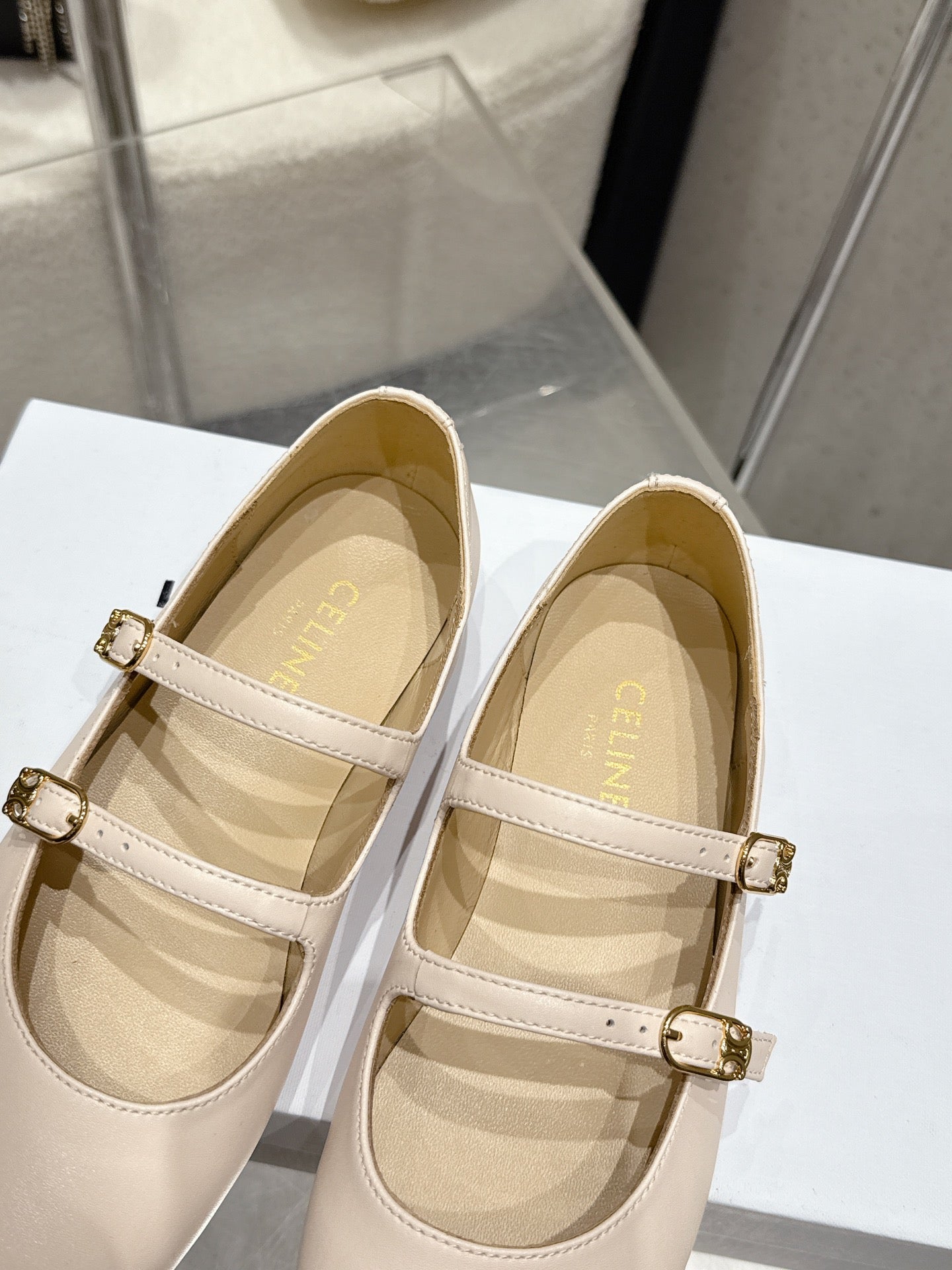 Celine 26 Ballet Flats Light Beige Cowhide 608055