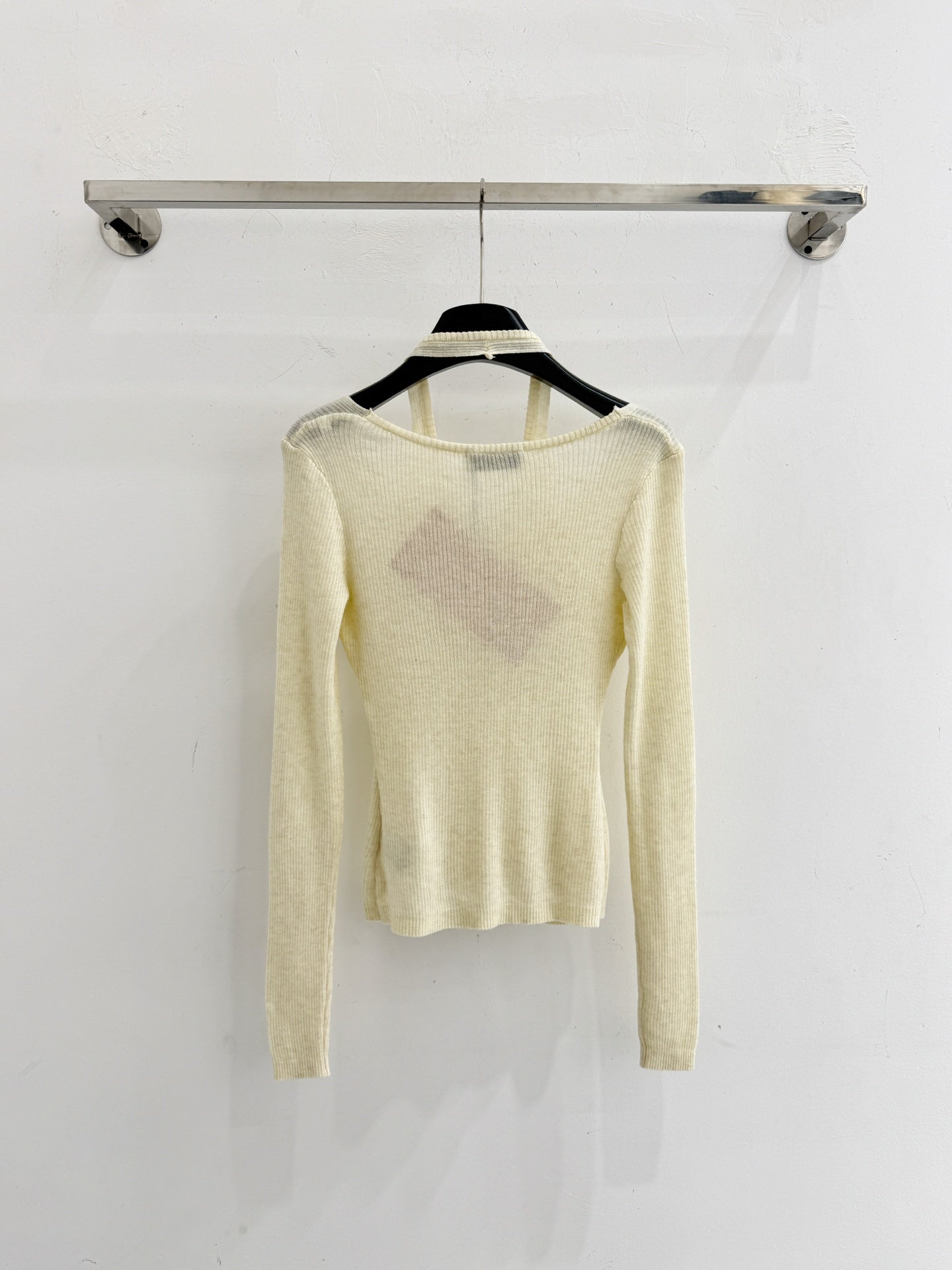 Miumiu 2026 Halter Neck Hollow-Out Faux Two-Piece Ribbed Knitwear Wool 749025