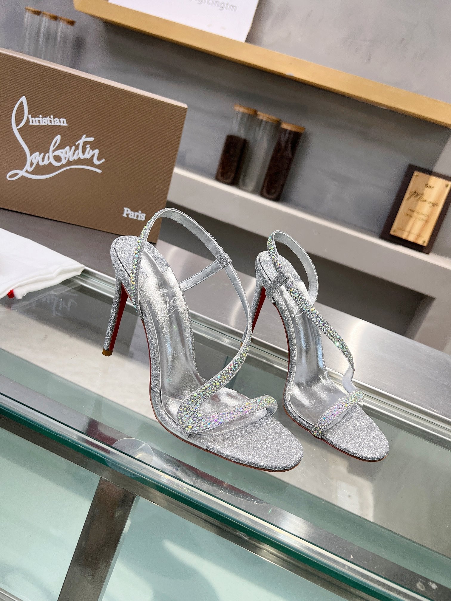 CL Rosalie Strass 105mm Sandals Sheepskin and Strass 251035