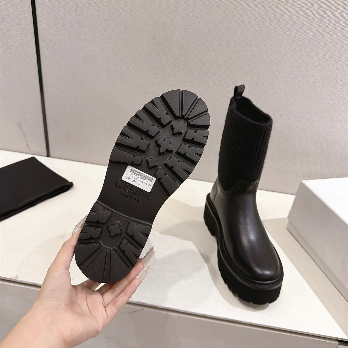 Celine 2026 Chunky Knit Sock Boots Leather 101099