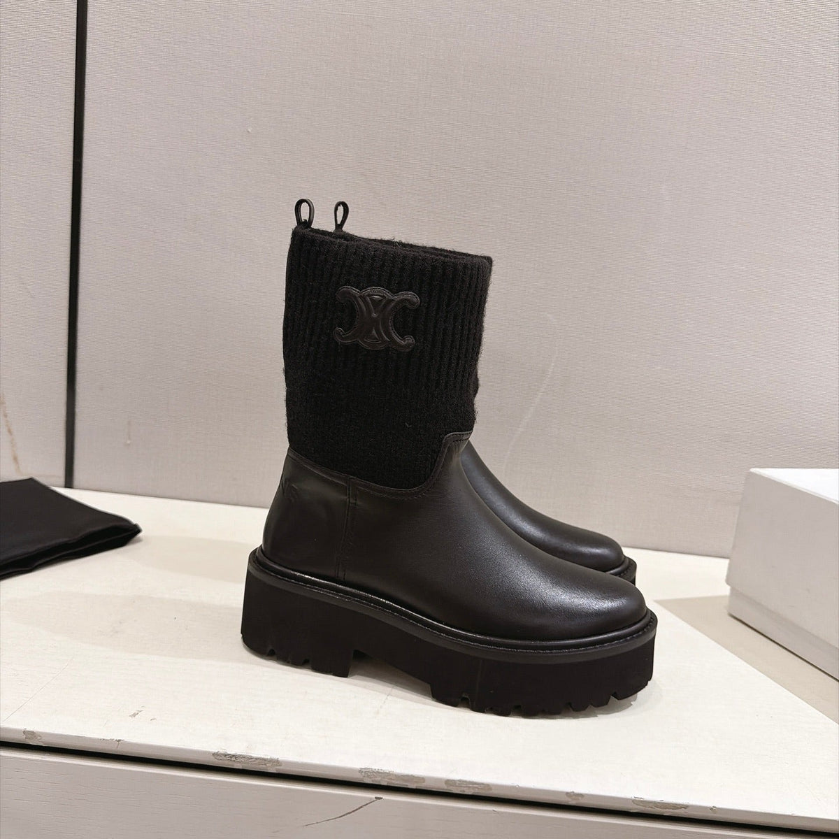 Celine 2026 Chunky Knit Sock Boots Leather 101099