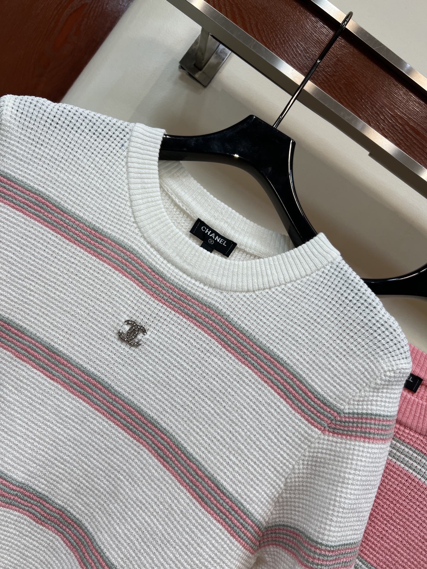 Chanel 2026 Striped Knit Short-sleeved Top Polyester Wool 360299
