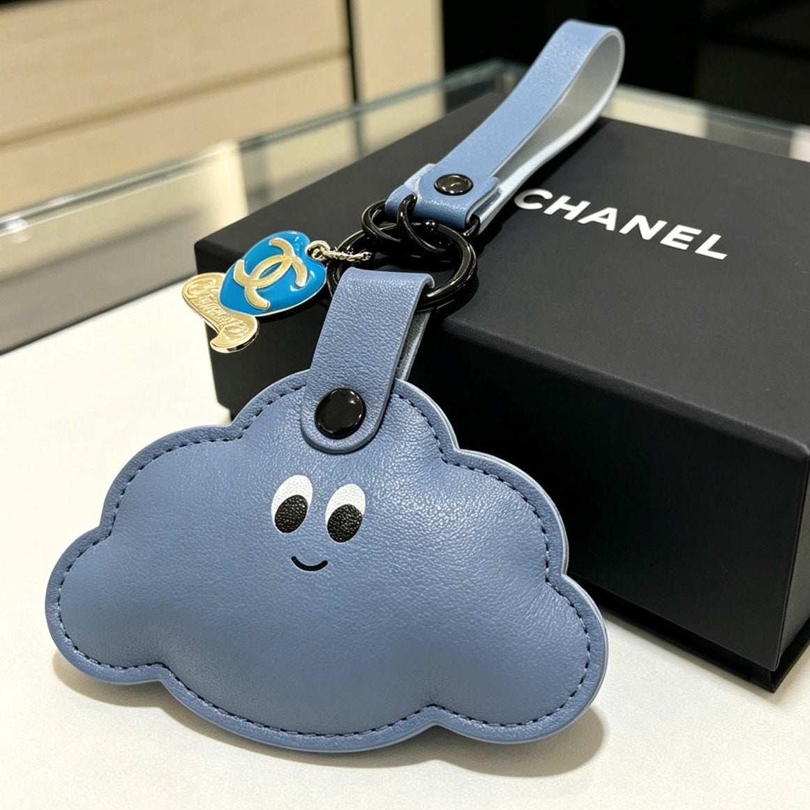 Chanel Blue Cloud-shaped Charm Leather
