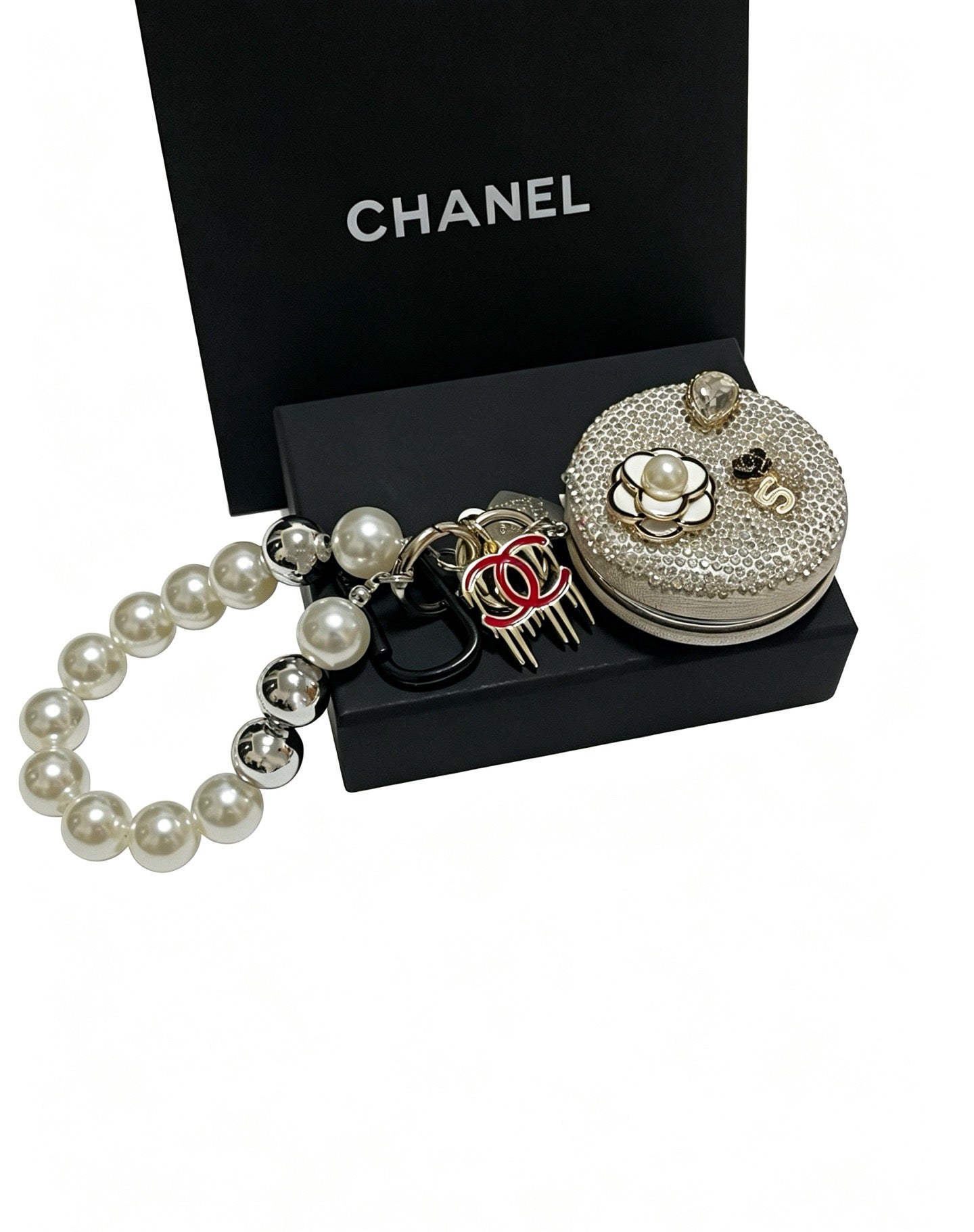 Chanel Rhinestone Camellia Mirror Charm