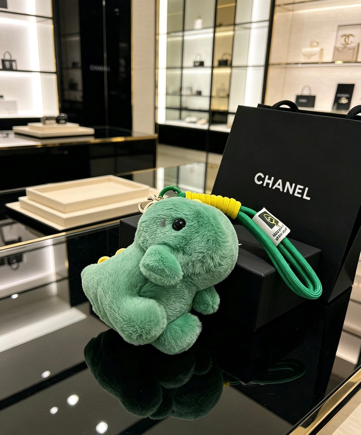 Chanel Cute Green Dinosaur Plush Toy Bag Charm