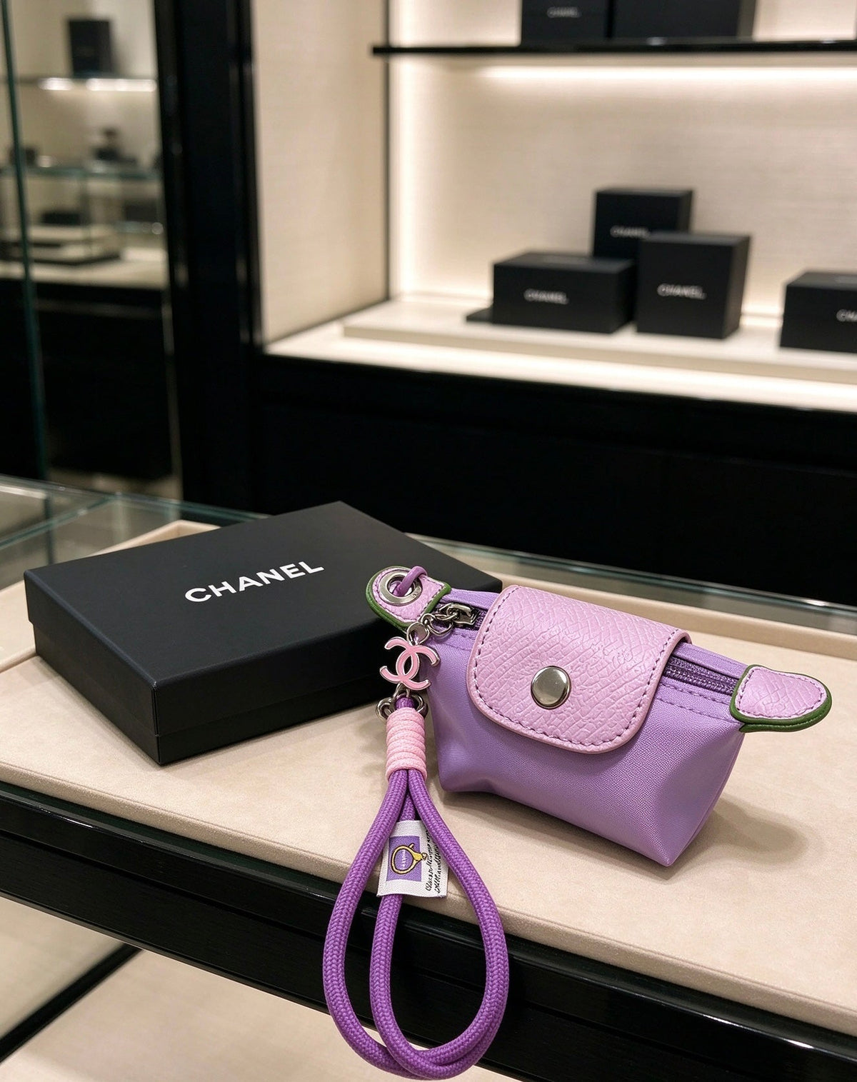 Chanel Purple And Beige Bag Charm