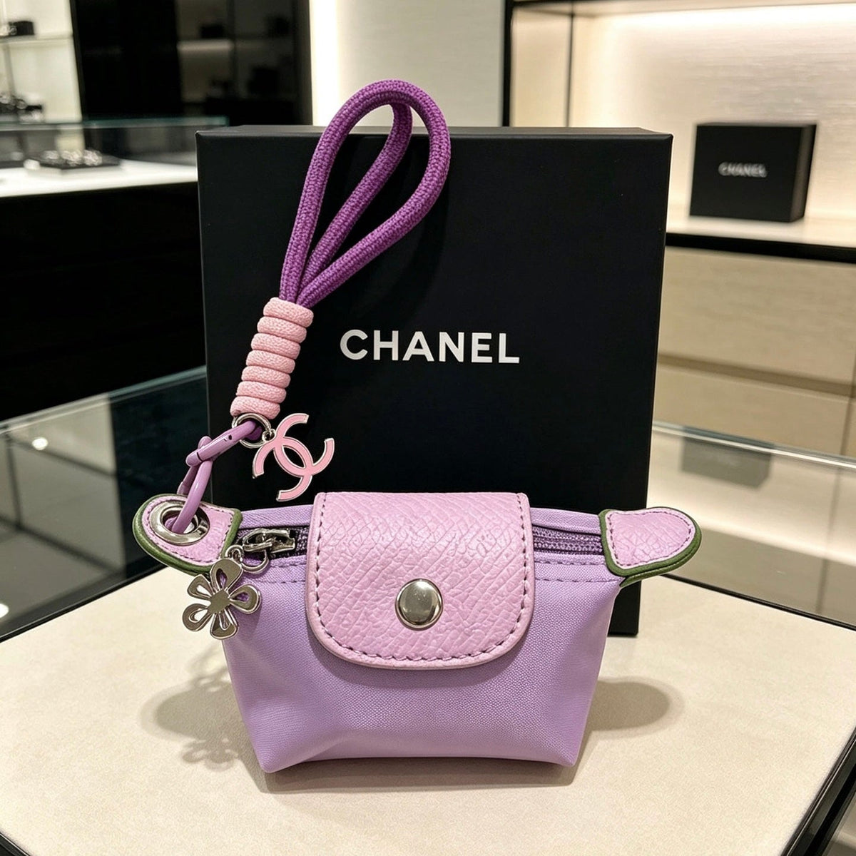 Chanel Purple And Beige Bag Charm