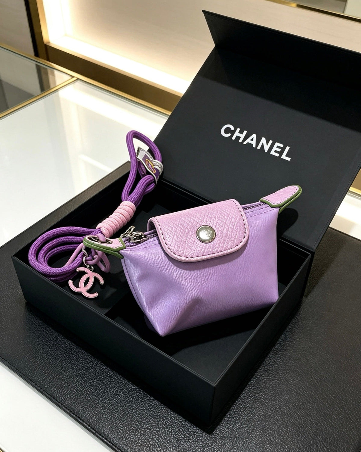 Chanel Purple And Beige Bag Charm